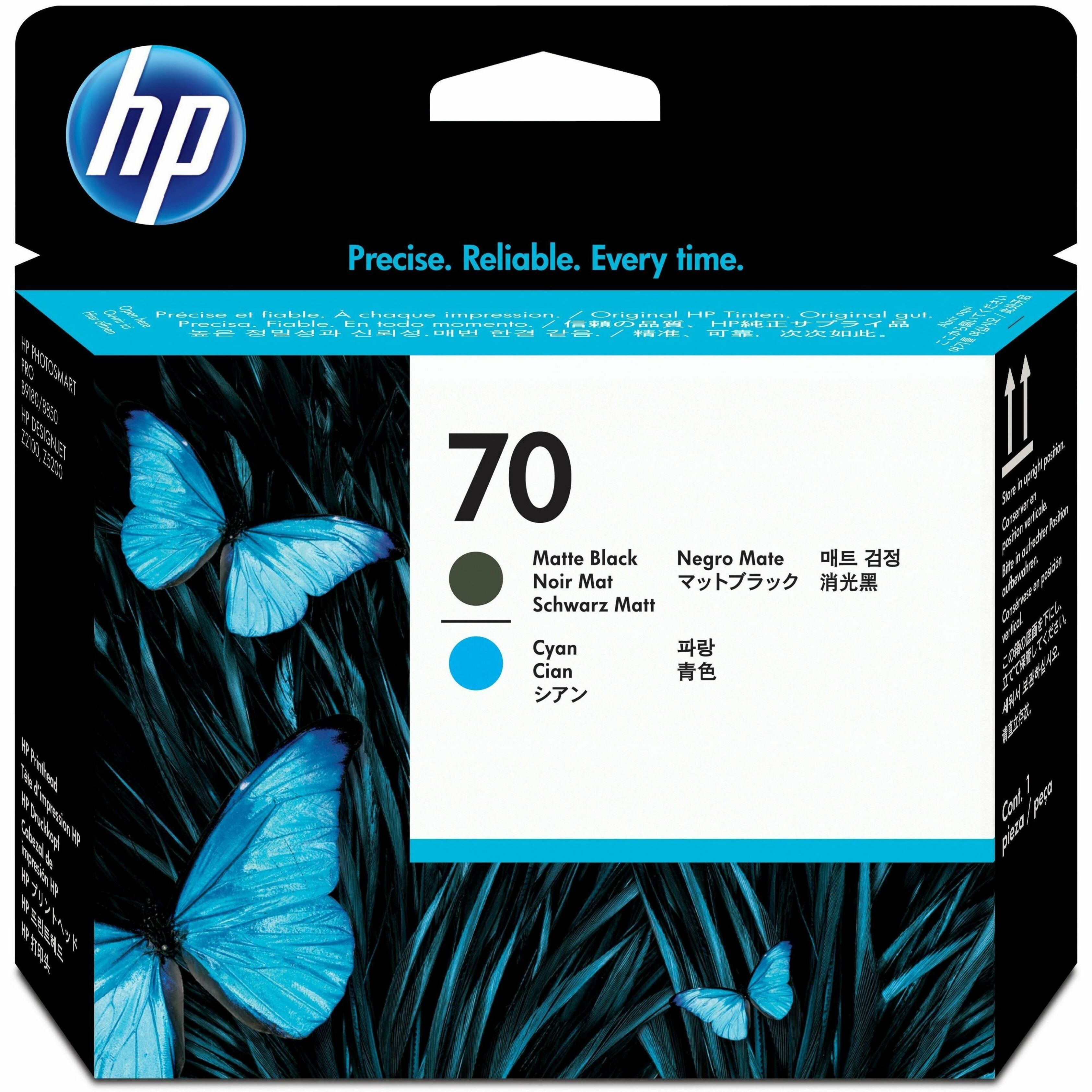 HP 70 (C9404A) Original Printhead - Single Pack - Inkjet - Standard Yield - Matte Black, Matte Cyan - 1 Each