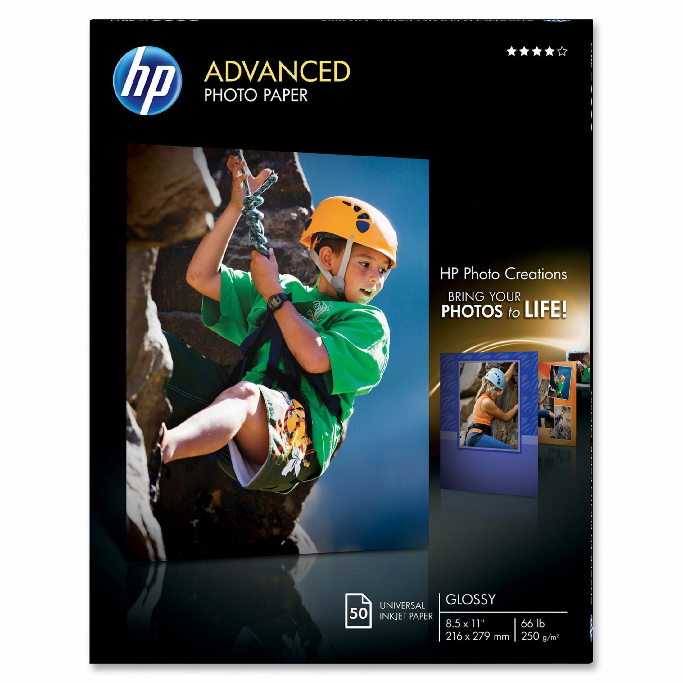 HP Advanced Glossy Photo Paper - Letter - 8 1/2" x 11" - 66 lb Basis Weight - Glossy - Water Resistant, Smear Resistant, Smudge Resistant, Quick Drying - White - 1 Pack