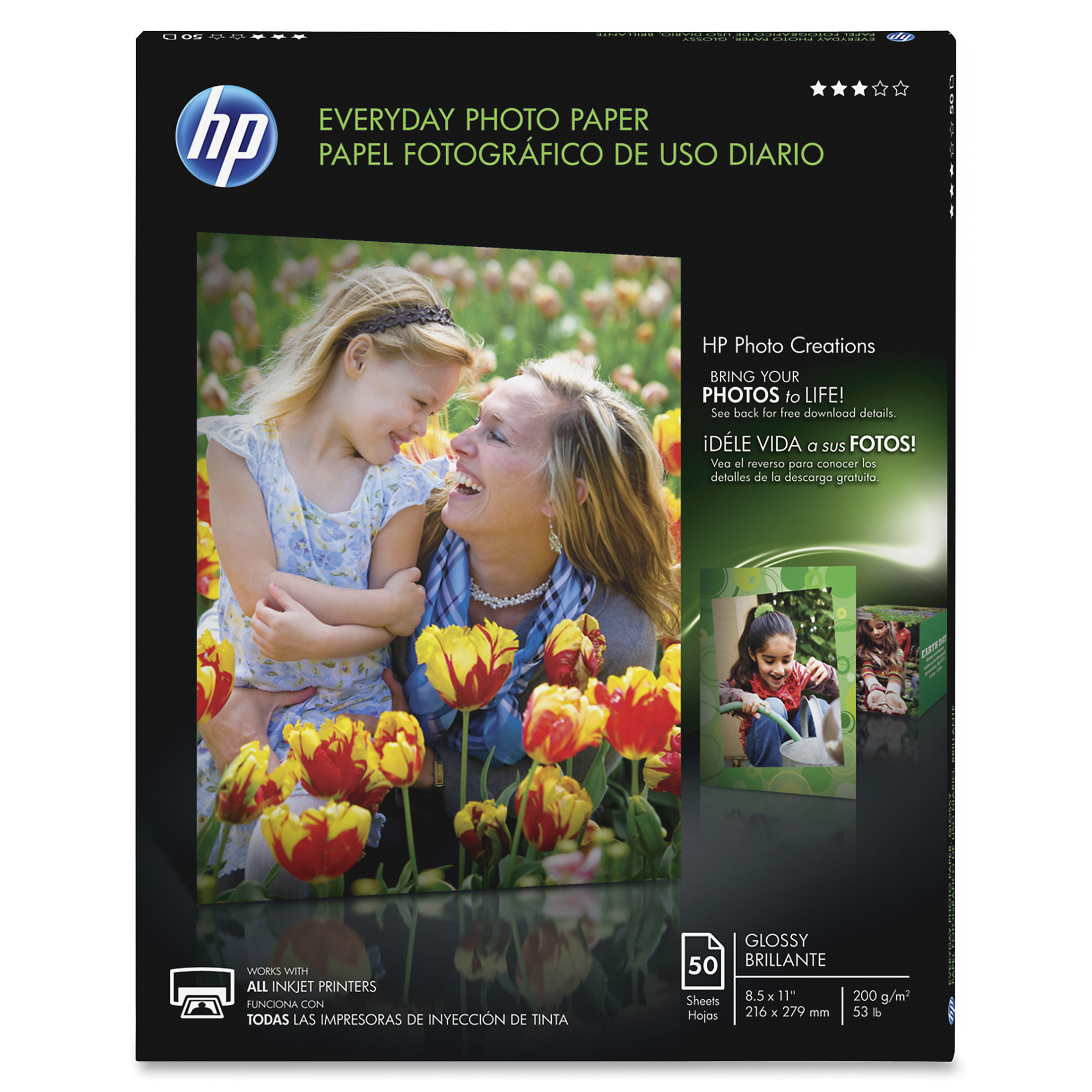 HP Everyday Photo Paper - Letter - 8 1/2" x 11" - Semi-gloss - 50 / Pack