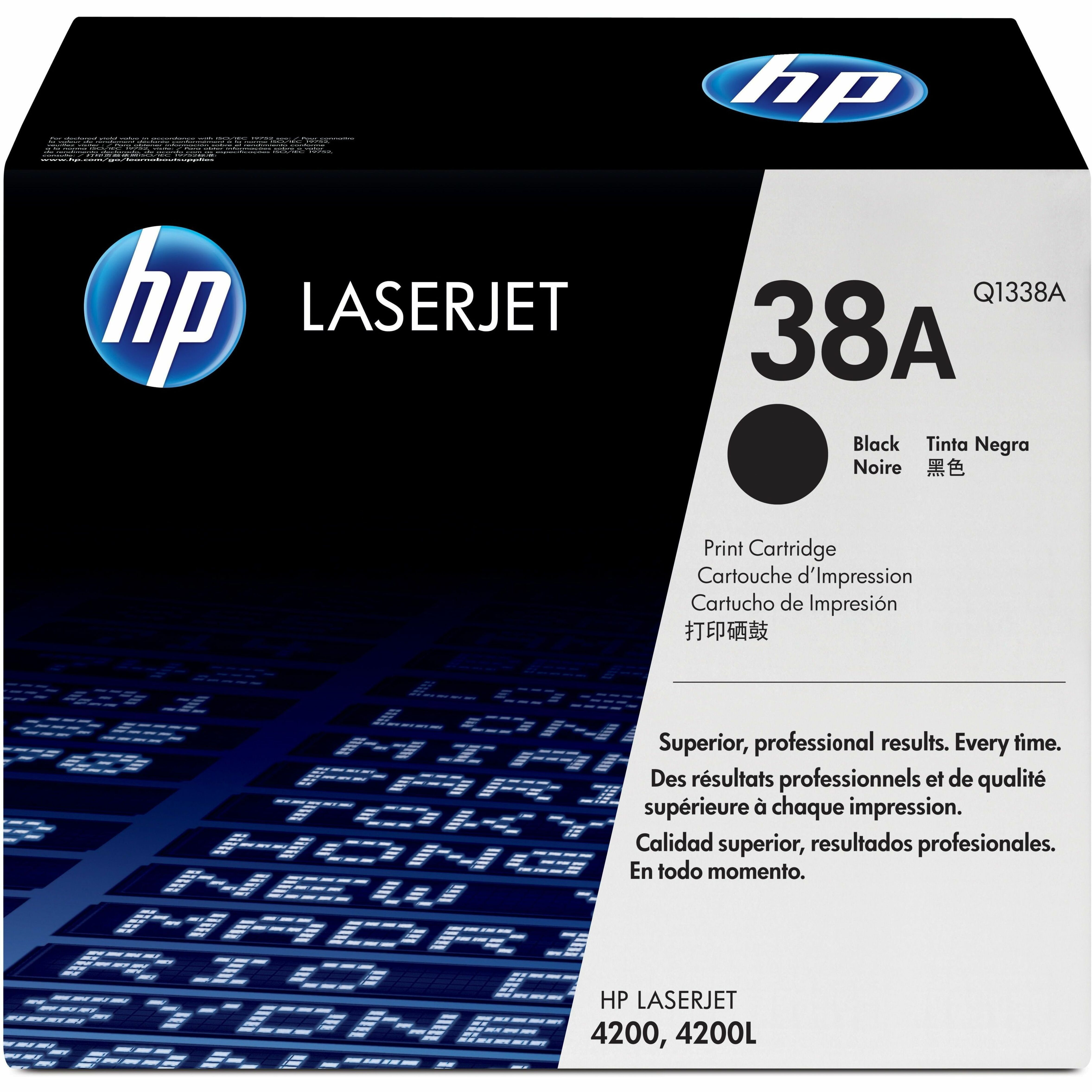 HP 38A (Q1338A) Original Laser Toner Cartridge - Single Pack - Black - 1 Each - 12000 Pages