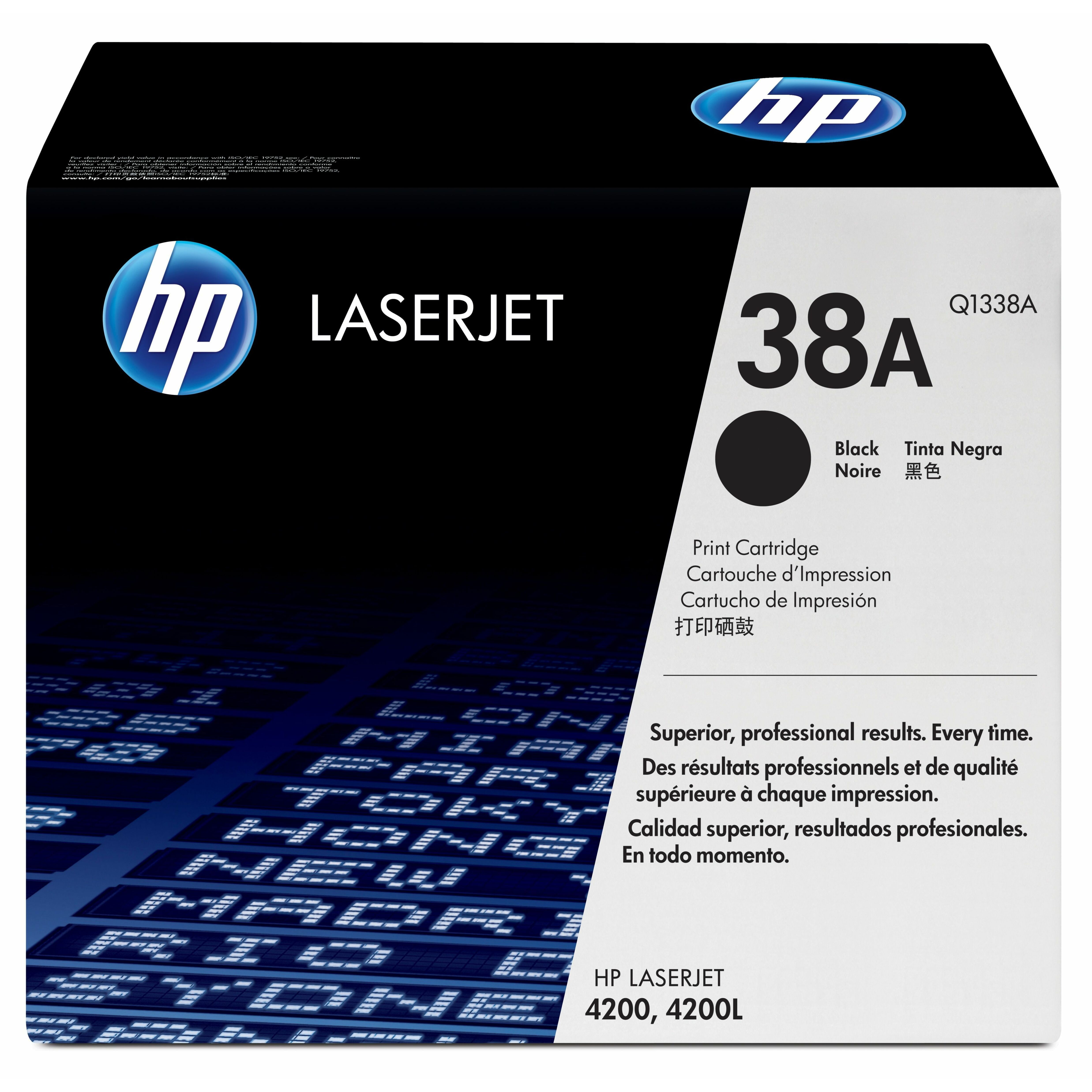 HP 38A (Q1338A) Original Laser Toner Cartridge - Single Pack - Black - 1 Each - 12000 Pages