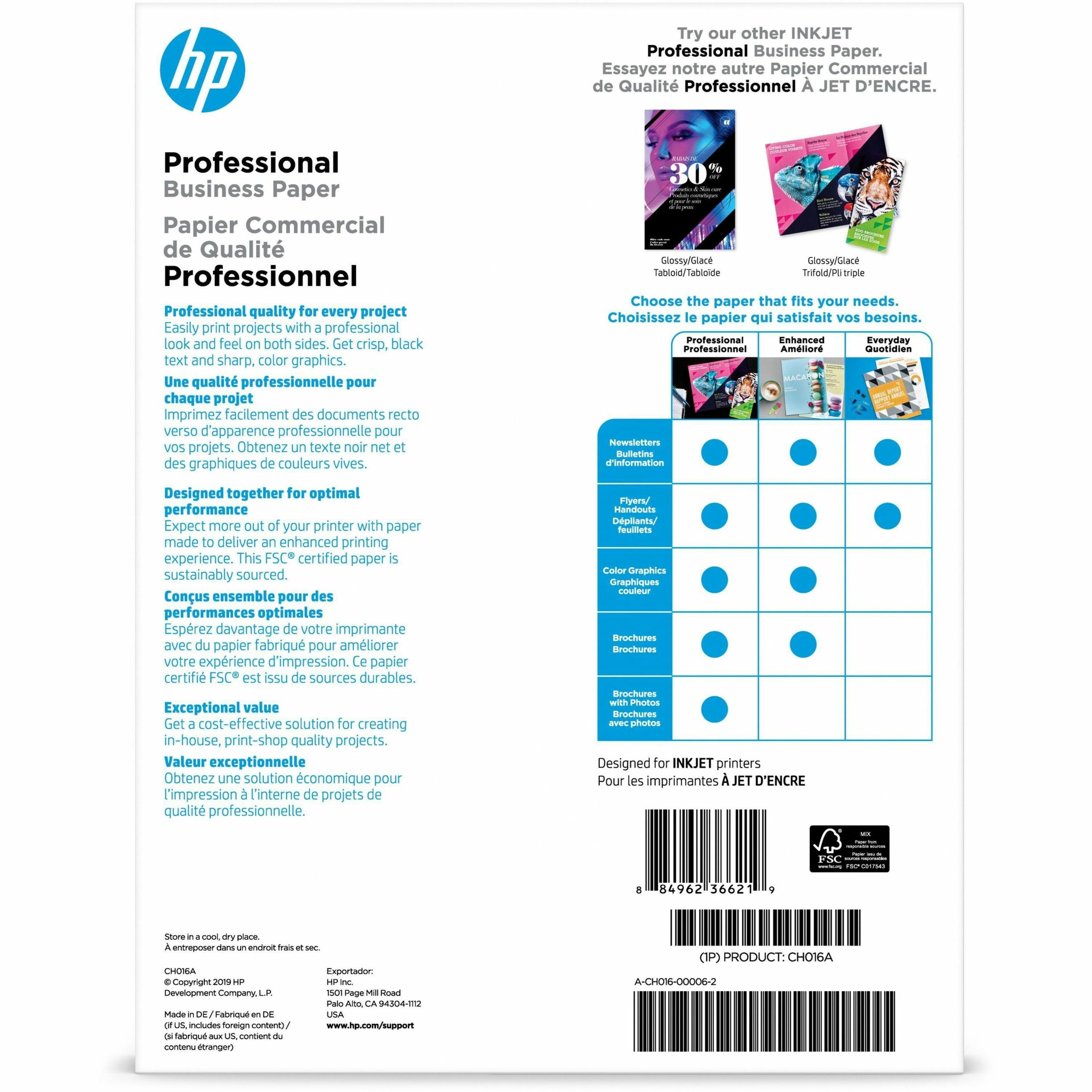 HP Matte Inkjet Brochure Paper - White - 103 Brightness - Letter - 8 1/2" x 11" - 48 lb Basis Weight - Matte - Heavyweight, Double-sided - White - 150 Sheets - 150 / Pack — hero shot