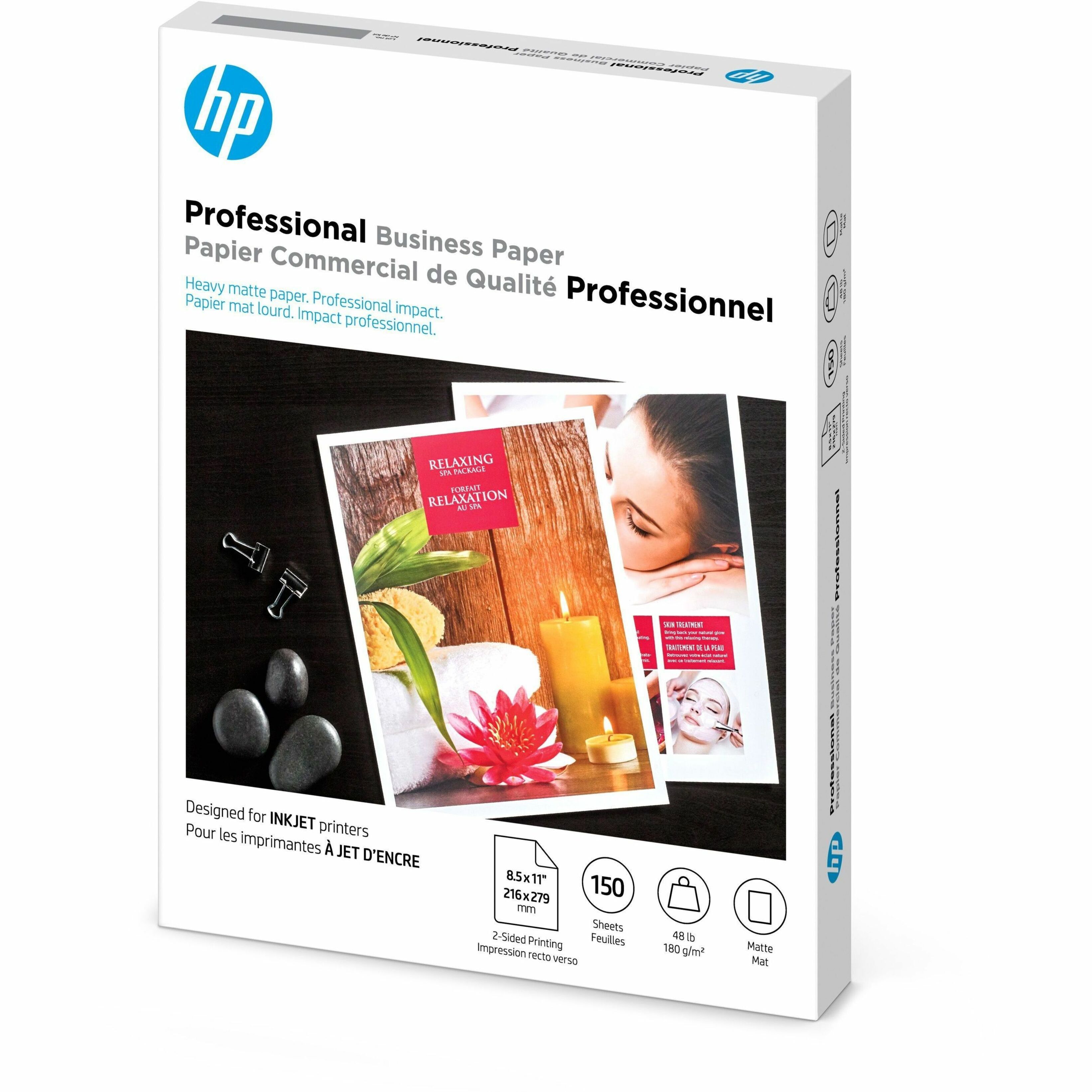HP Matte Inkjet Brochure Paper - White - 103 Brightness - Letter - 8 1/2" x 11" - 48 lb Basis Weight - Matte - Heavyweight, Double-sided - White - 150 Sheets - 150 / Pack — left