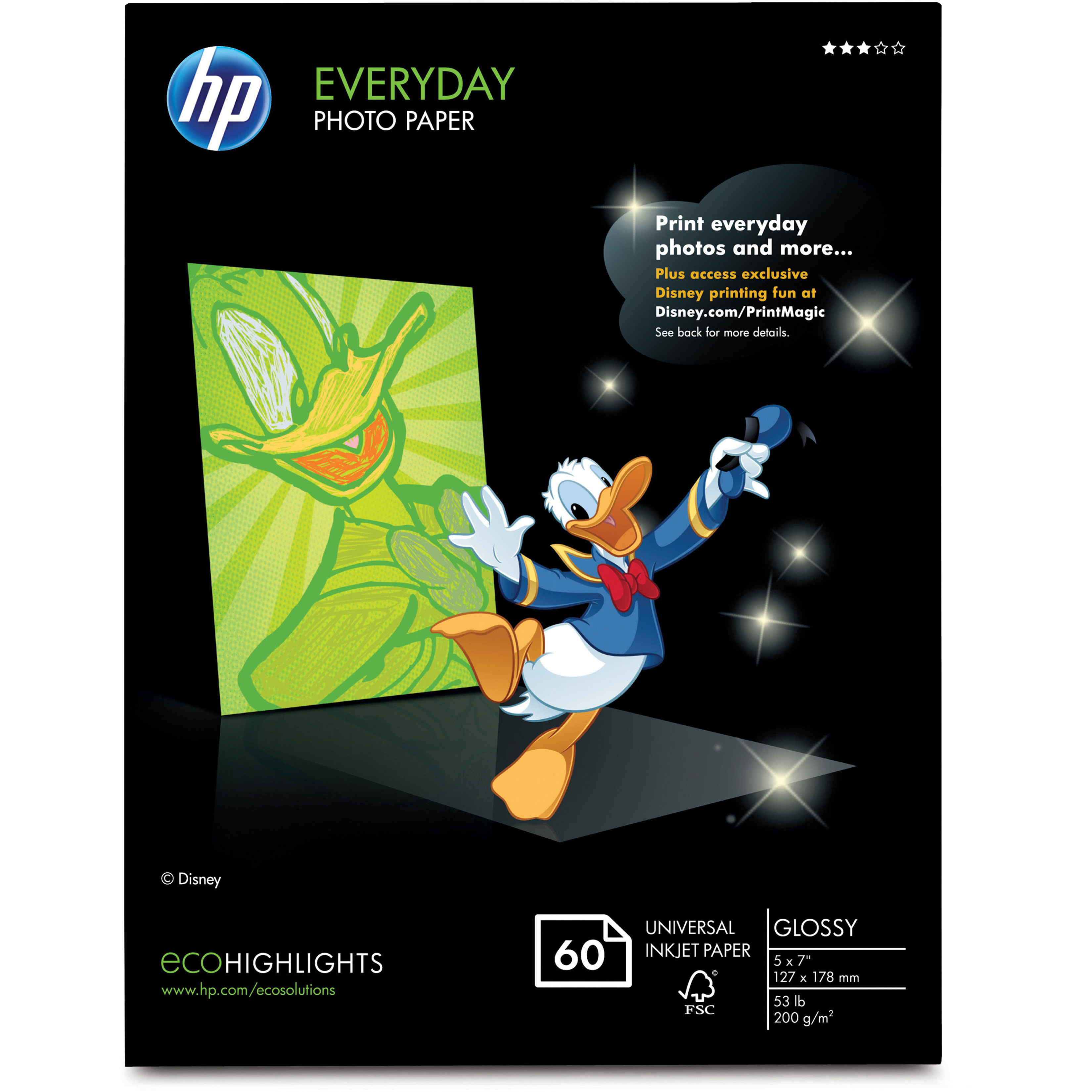 HP Everyday Photo 5x7 Glossy Paper - Photo Paper - 5" x 7" - 53 lb Basis Weight - Glossy - Design for the Environment (DfE) - White - 1 / Pack
