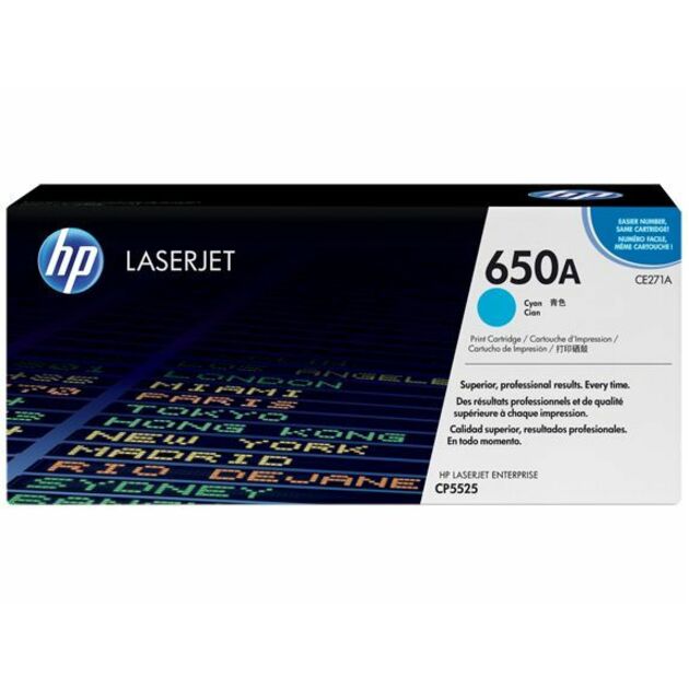 HP 650A (CE271A) Original Laser Toner Cartridge - Single Pack - Cyan - 1 Each - 15000 Pages