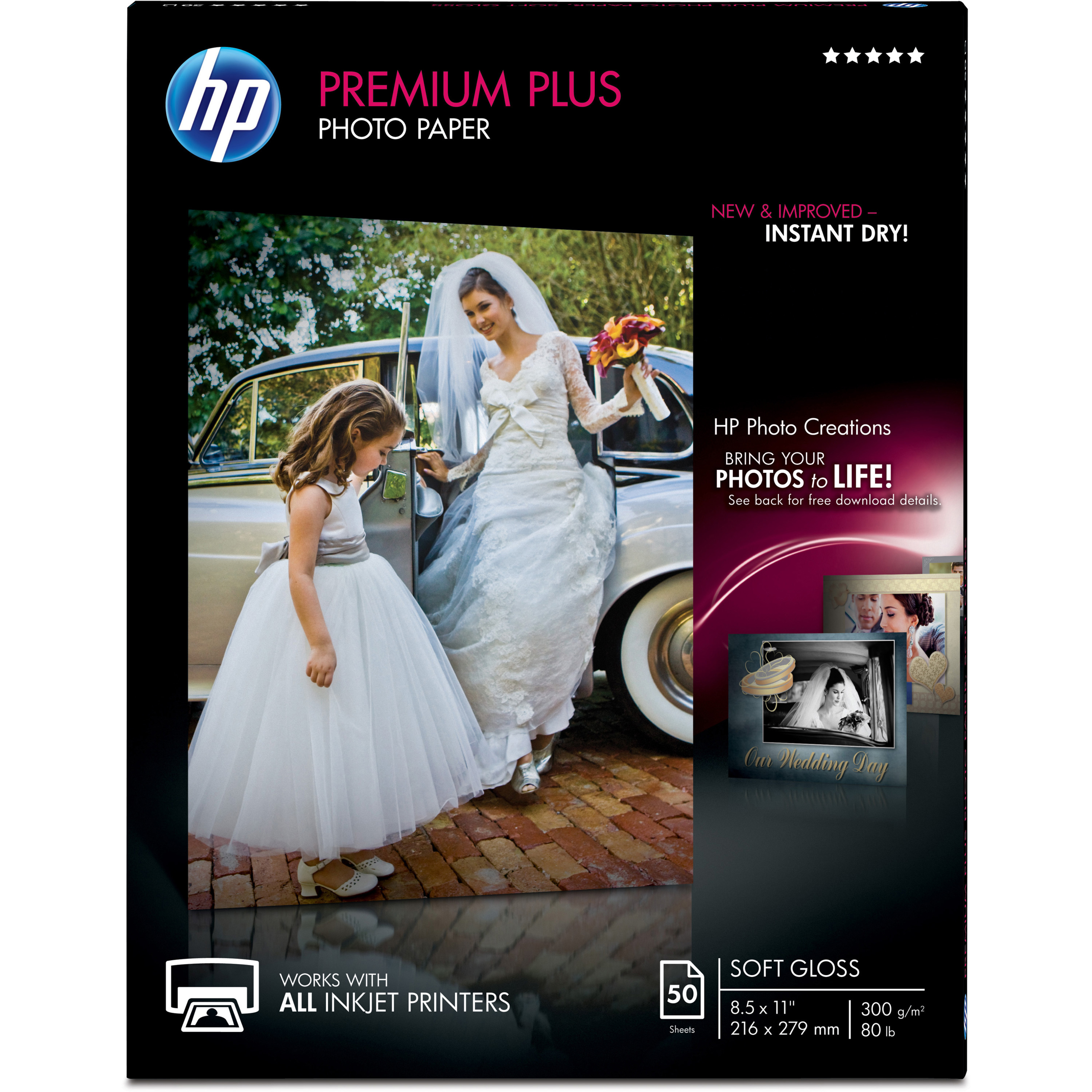 HP Premium Plus Soft Gloss Photo Paper - Letter - 8 1/2" x 11" - 80 lb Basis Weight - Soft Gloss - Smudge Proof, Water Resistant, Quick Drying, Fade Resistant - White - 1 Pack