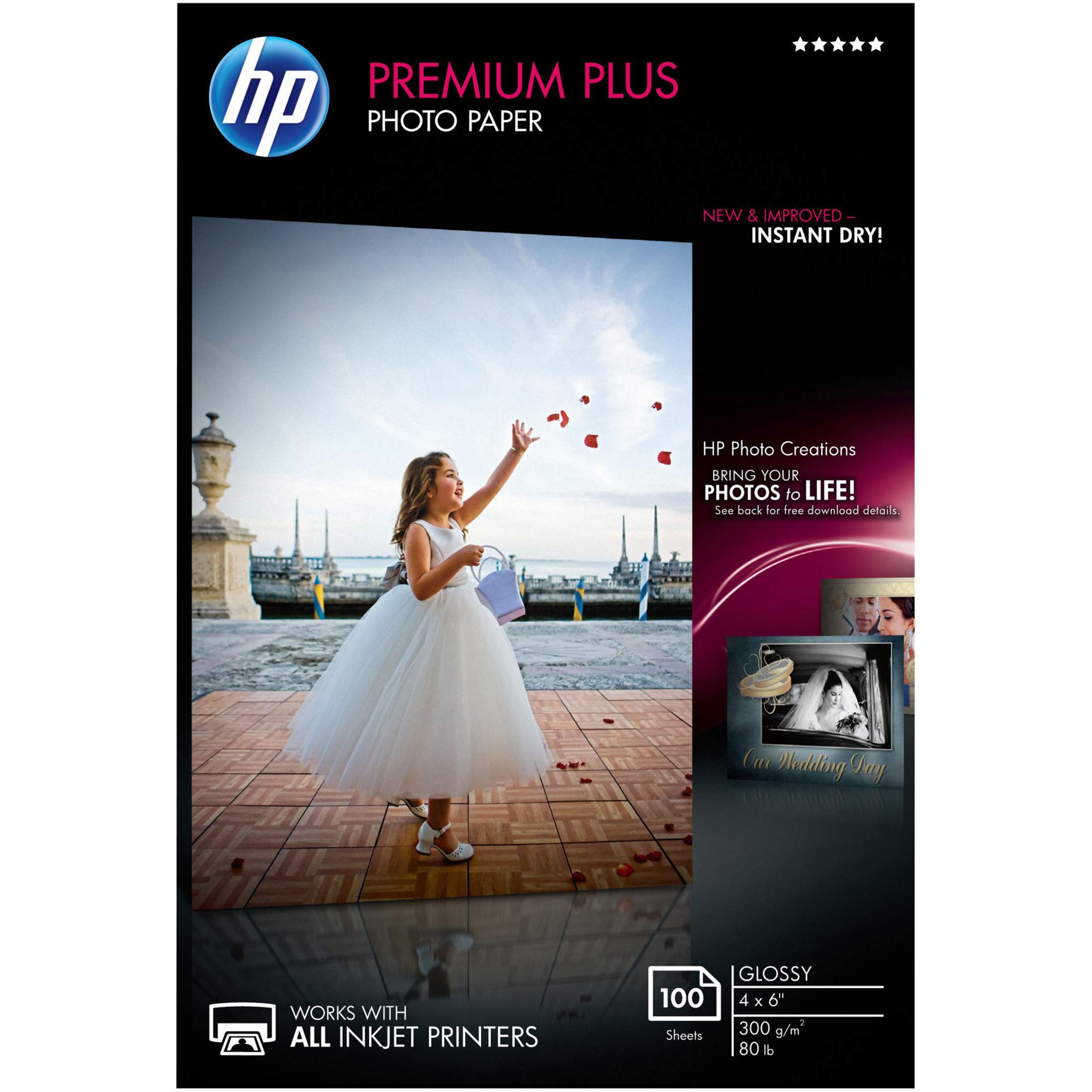HP Premium Plus 11.5 mil Photo Paper - 4" x 6" - 80 lb Basis Weight - Glossy - Smudge Proof, Water Resistant, Quick Drying - White - 1 / Pack