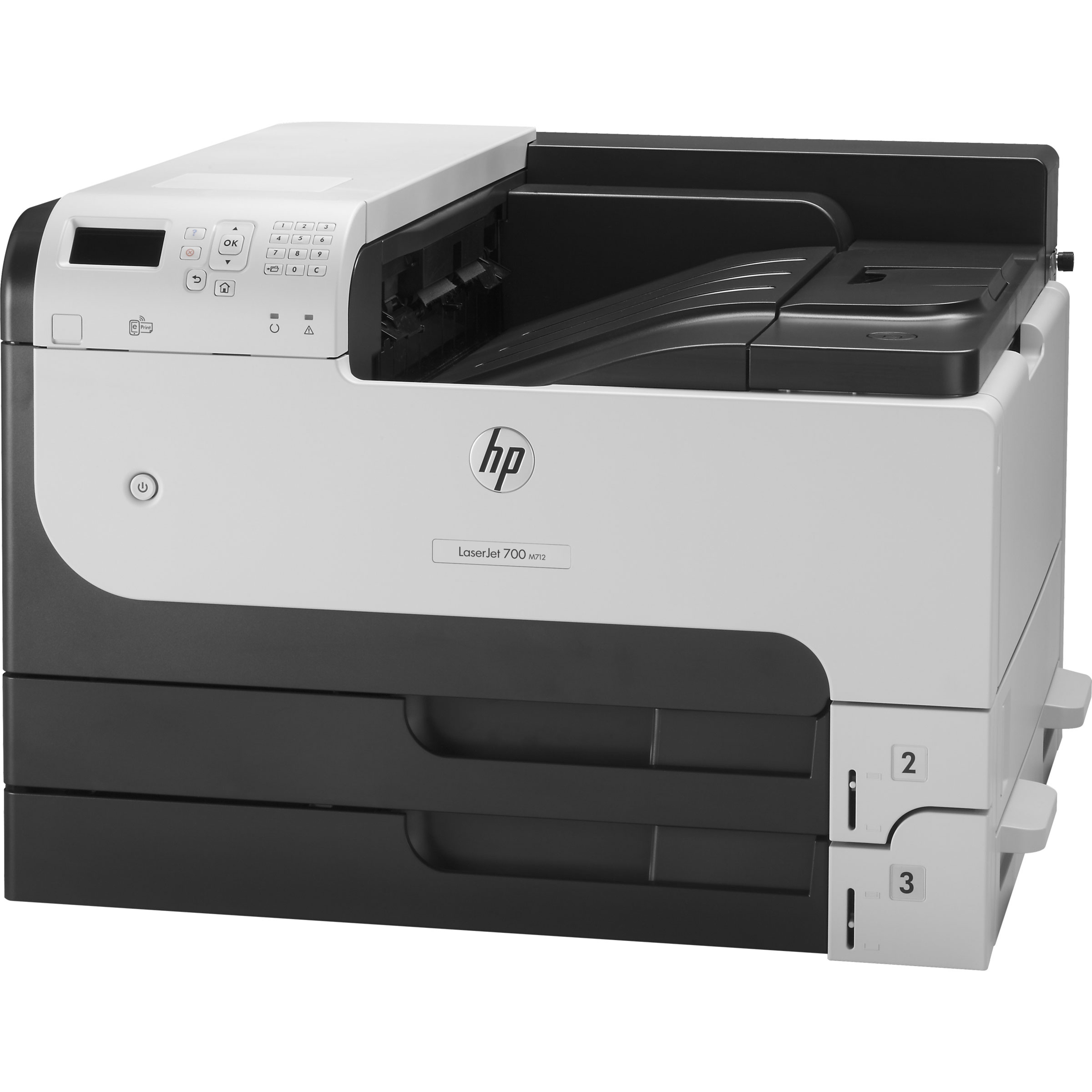 HP LaserJet Enterprise 700 M712DN Desktop Laser Printer - Monochrome - 41 ppm Mono - 1200 x 1200 dpi Print - Automatic Duplex Print - 600 Sheets Input - Ethernet - HP ePrint, Apple AirPrint - 100000 Pages Duty Cycle - Plain Paper Print - Gigabit Ethernet - USB — left