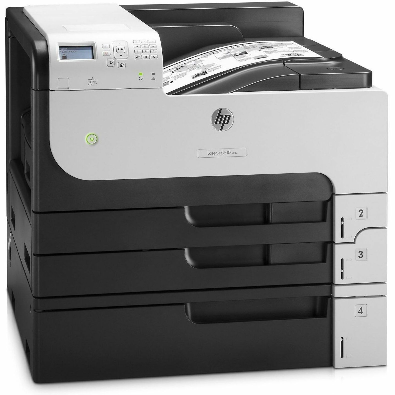 HP LaserJet Enterprise 700 M712XH Desktop Laser Printer - Monochrome - 41 ppm Mono - 1200 x 1200 dpi Print - Automatic Duplex Print - 1100 Sheets Input - Ethernet - HP ePrint, Apple AirPrint - 100000 Pages Duty Cycle - Plain Paper Print - Gigabit Ethernet - USB — alternate image3