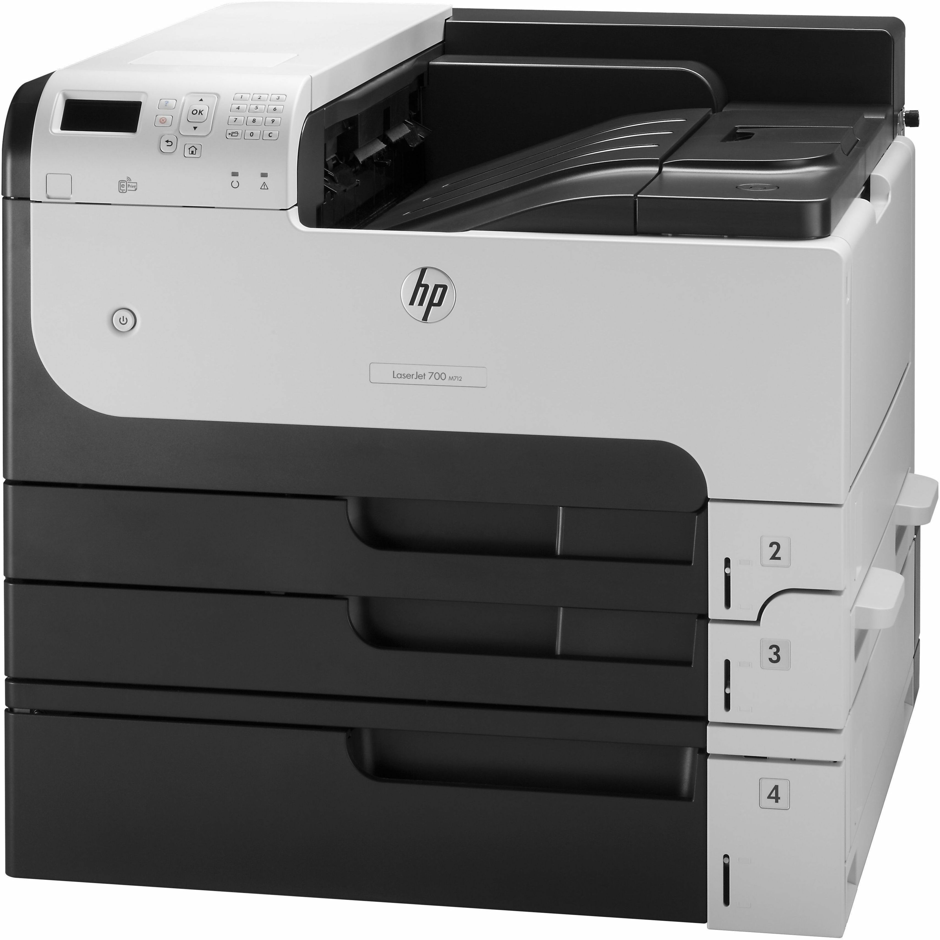 HP LaserJet Enterprise 700 M712XH Desktop Laser Printer - Monochrome - 41 ppm Mono - 1200 x 1200 dpi Print - Automatic Duplex Print - 1100 Sheets Input - Ethernet - HP ePrint, Apple AirPrint - 100000 Pages Duty Cycle - Plain Paper Print - Gigabit Ethernet - USB — leftmaximum