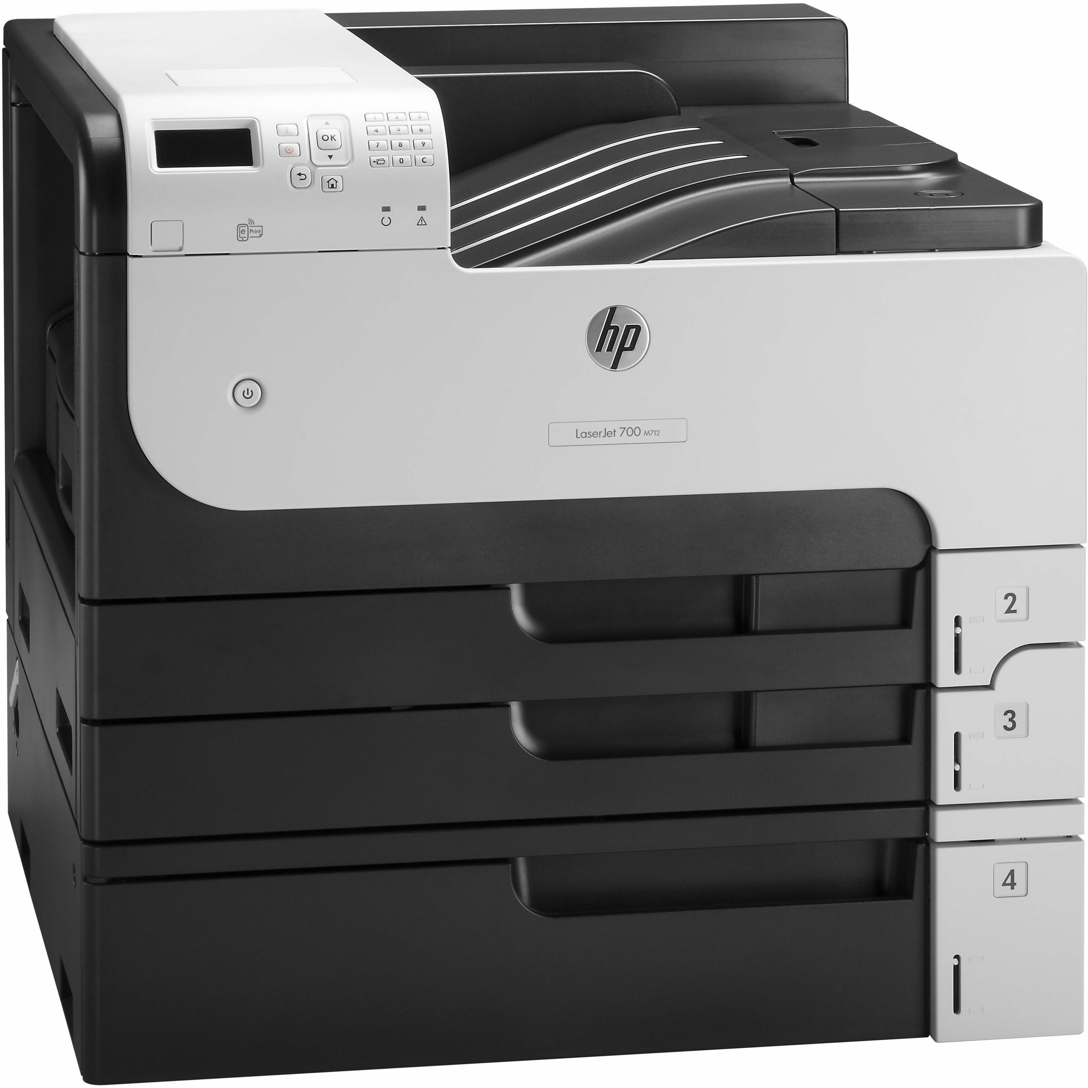 HP LaserJet Enterprise 700 M712XH Desktop Laser Printer - Monochrome - 41 ppm Mono - 1200 x 1200 dpi Print - Automatic Duplex Print - 1100 Sheets Input - Ethernet - HP ePrint, Apple AirPrint - 100000 Pages Duty Cycle - Plain Paper Print - Gigabit Ethernet - USB — right