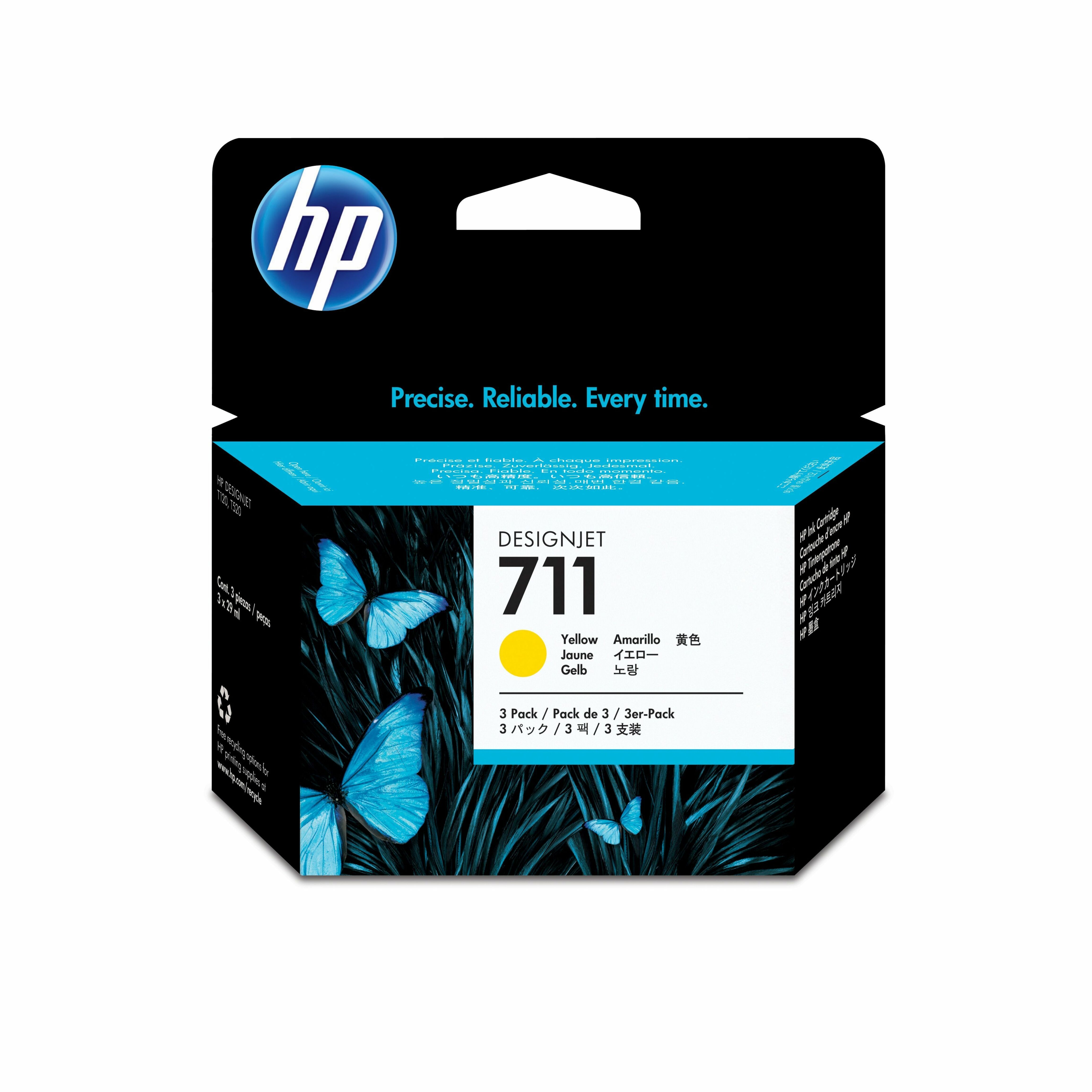 HP 711 (CZ136A) Original Inkjet Ink Cartridge - Multi-pack - Yellow - 3 / Pack - 29 mL