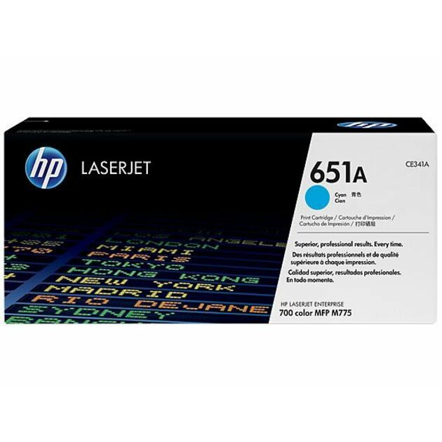 HP 651A (CE341A) Original Laser Toner Cartridge - Single Pack - Cyan - 1 Each - 16000 Pages