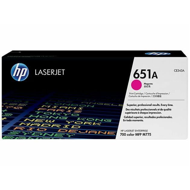 HP 651A (CE343A) Original Laser Toner Cartridge - Single Pack - Magenta - 1 Each - 16000 Pages