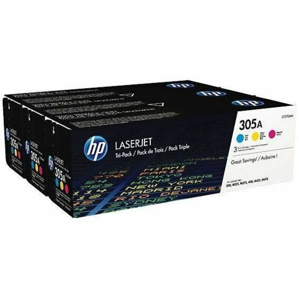 HP 305A CYM (CF370AM) Original Laser Toner Cartridge - Tri-pack - Cyan, Magenta, Yellow - 1 Carton - 2600 Pages
