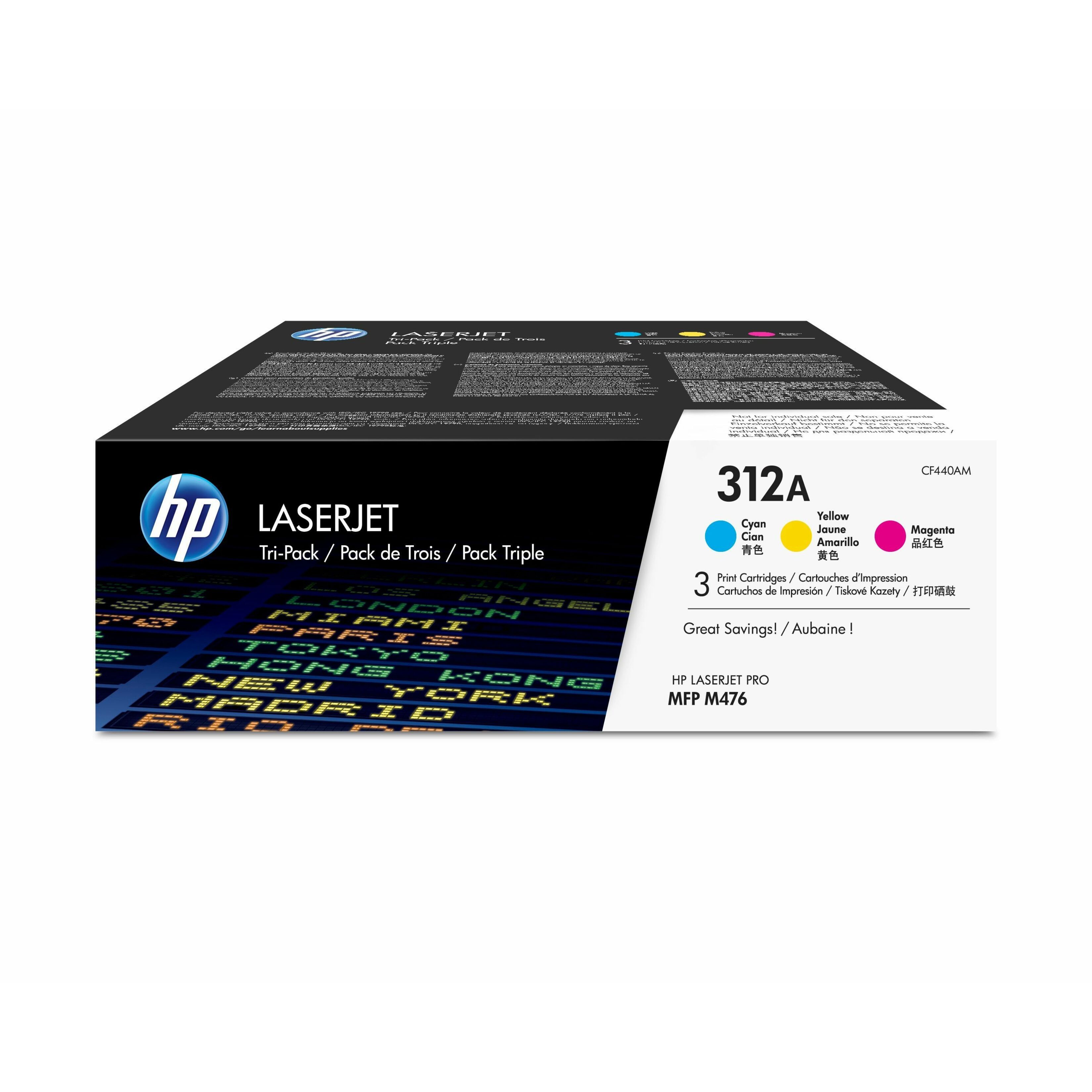HP 312A (CF440AM) Original Standard Yield Laser Toner Cartridge - Tri-pack - Cyan, Magenta, Yellow - 1 Carton - 27000 Pages