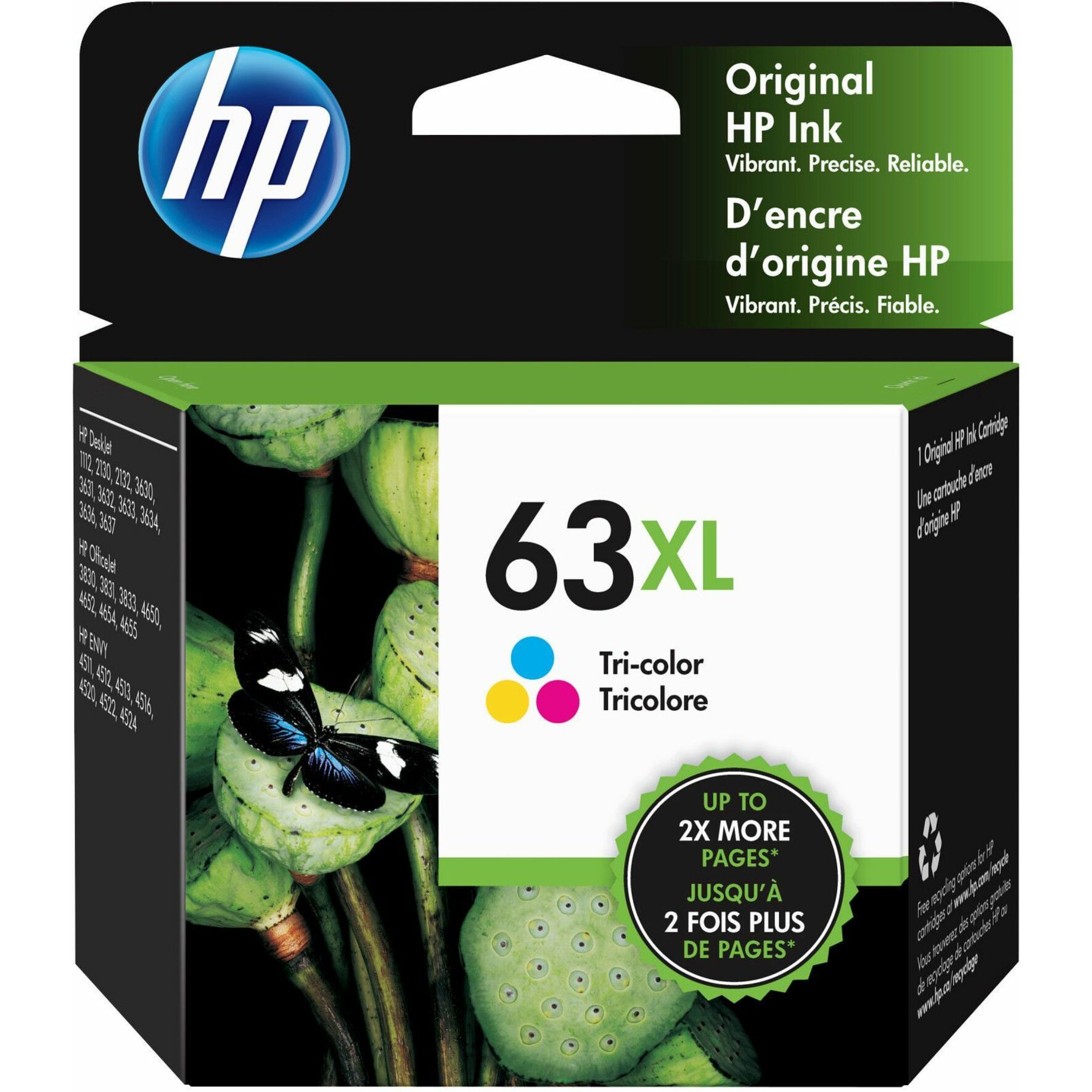 HP 63XL Original Ink Cartridge - Single Pack - Inkjet - High Yield - 300 Pages - Tri-color - 1 Each