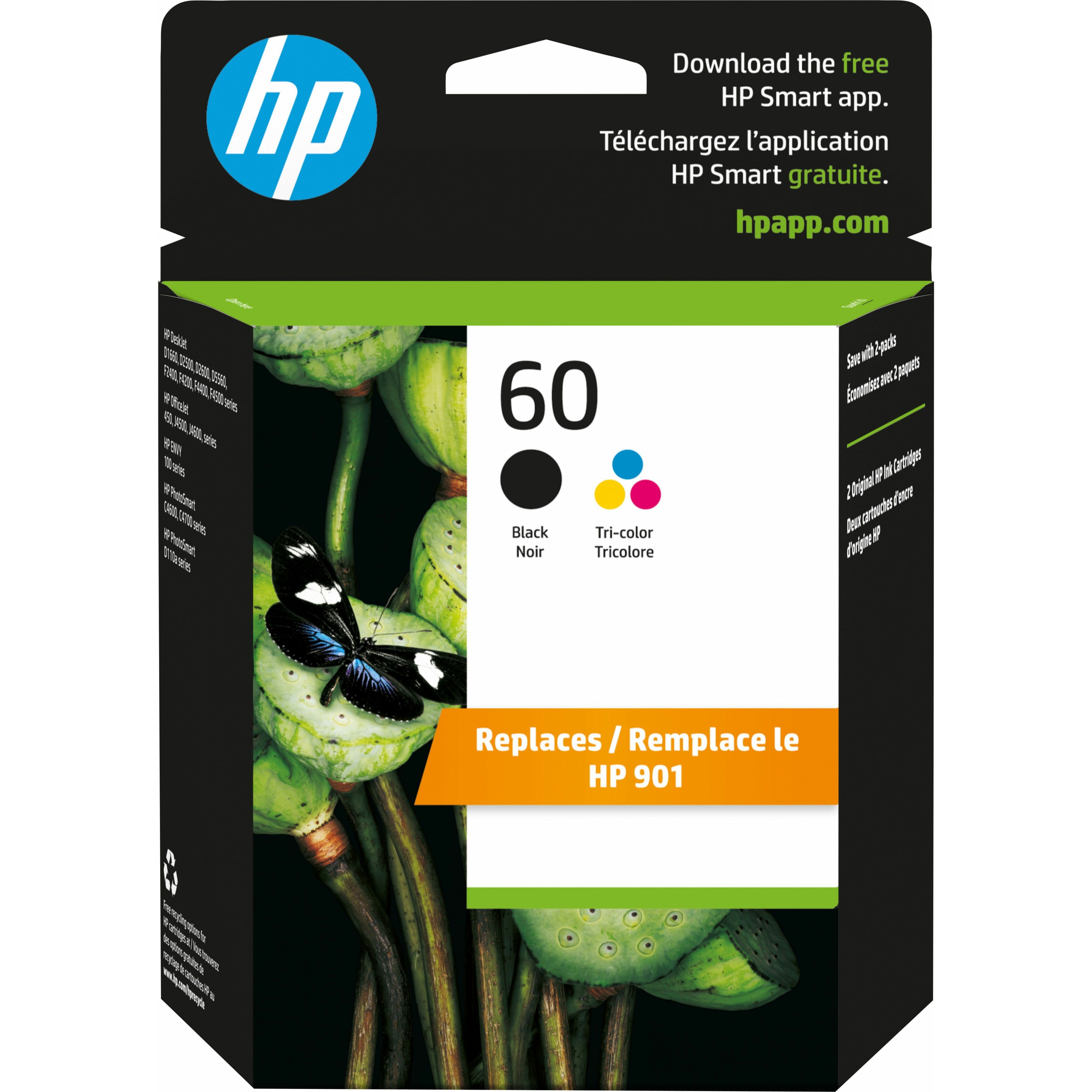 HP 60 Original Inkjet Ink Cartridge - Black, Tri-color - 2 / Pack - 200 Pages Black, 165 Pages Tri-color