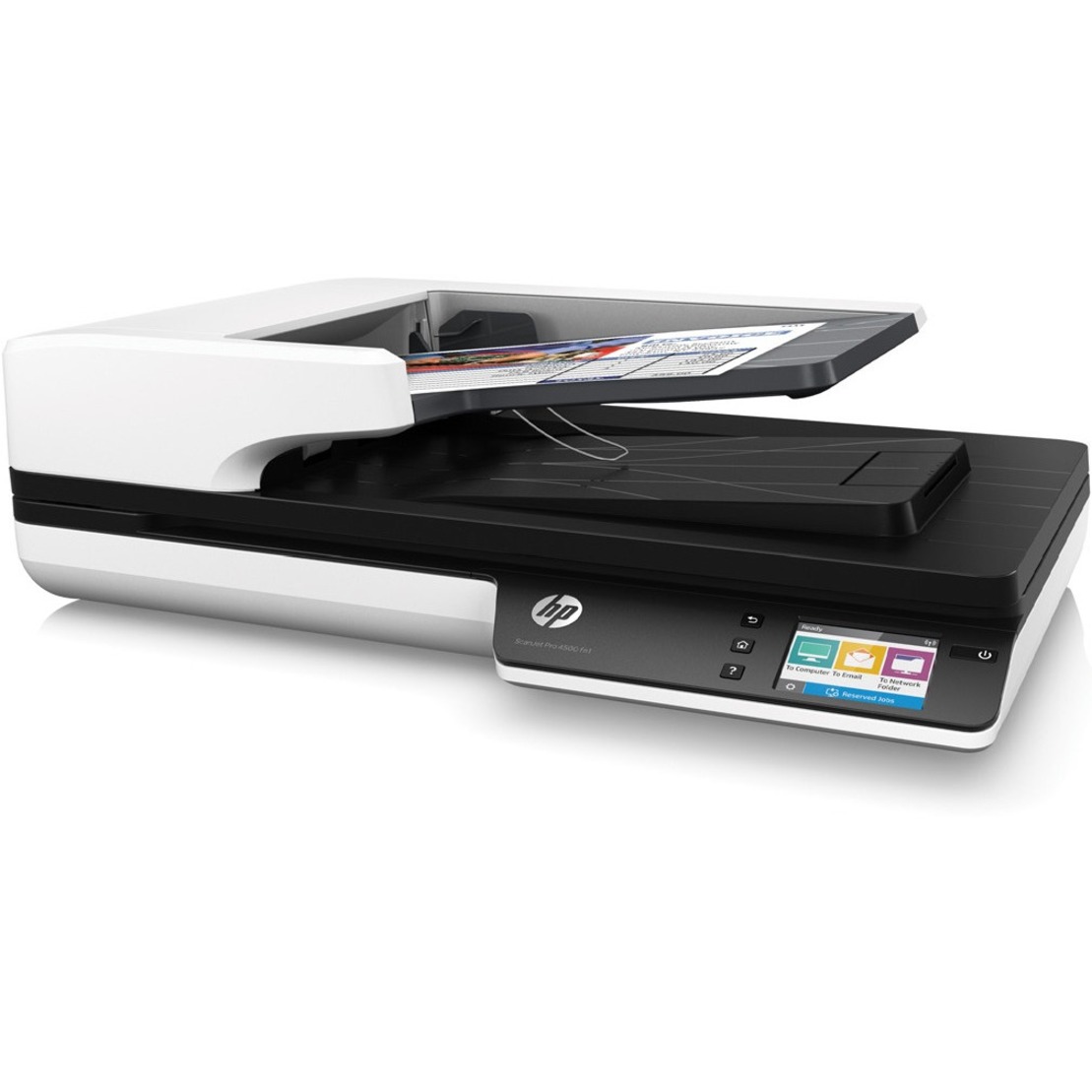 HP ScanJet Pro 4500 fn1 Flatbed Scanner - 1200 dpi Optical - 24-bit Color - 8-bit Grayscale - 30 ppm (Mono) - 30 ppm (Color) - Duplex Scanning - USB — left