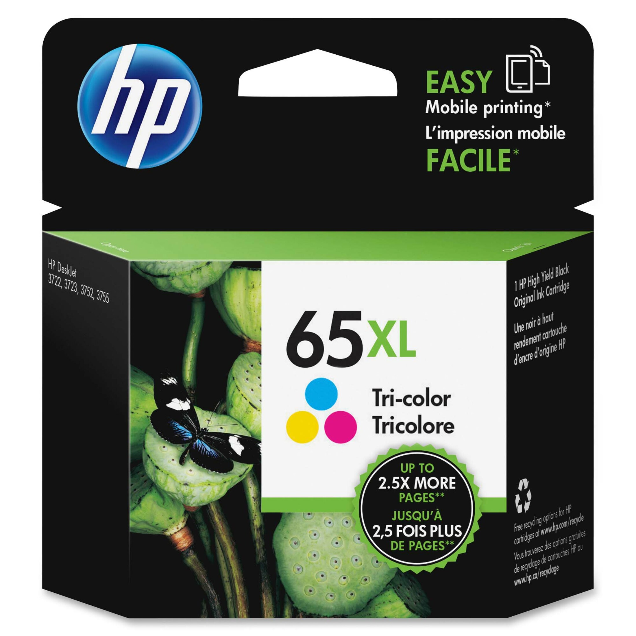 HP 65XL Original Ink Cartridge - Single Pack - Inkjet - High Yield - 300 Pages - Cyan, Magenta, Yellow - 1 Pack