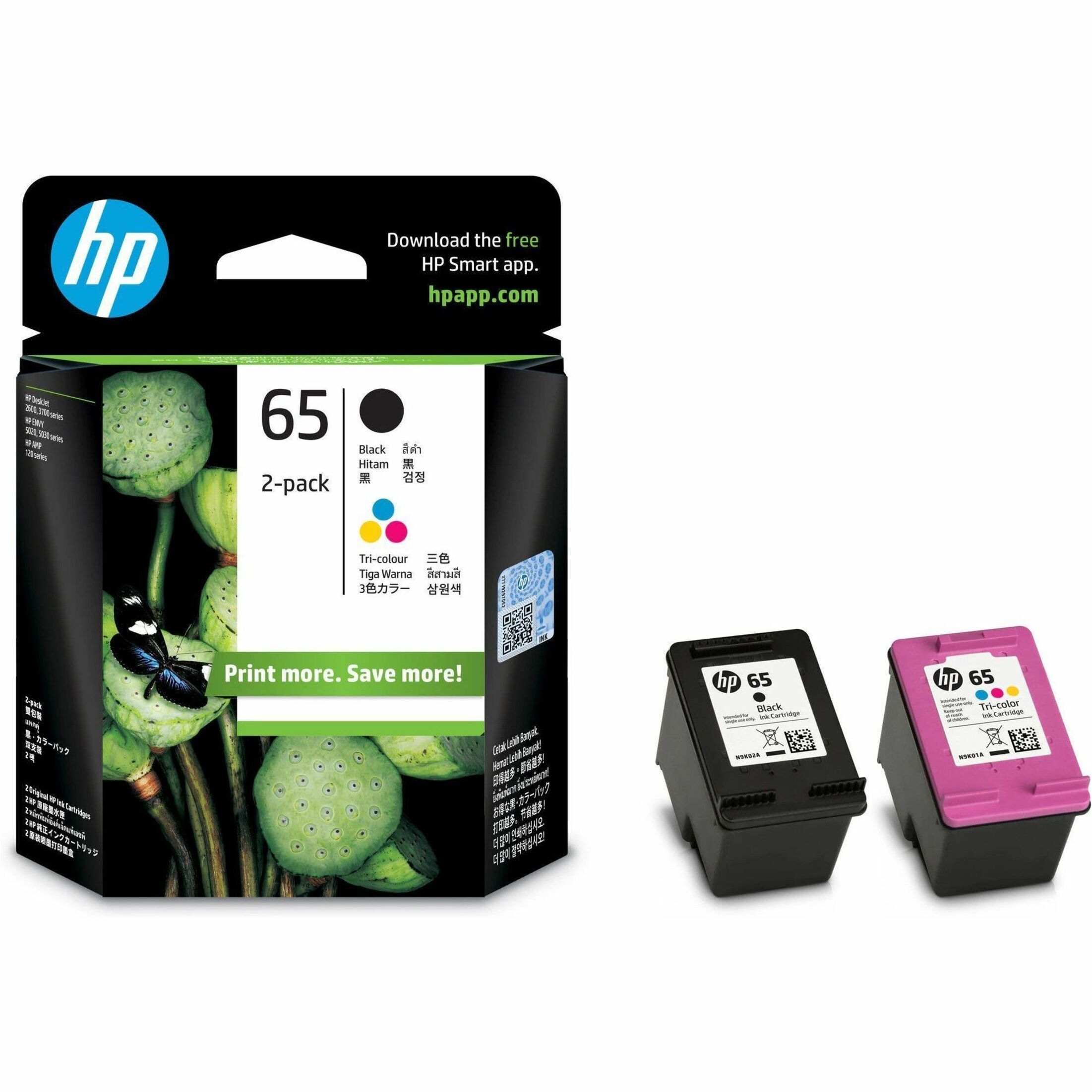 HP 65 Original Standard Yield Inkjet Ink Cartridge - Pigment Black, Tri-color - 2 / Pack - 120 Pages Black, 100 Pages Tri-color — alternate image1
