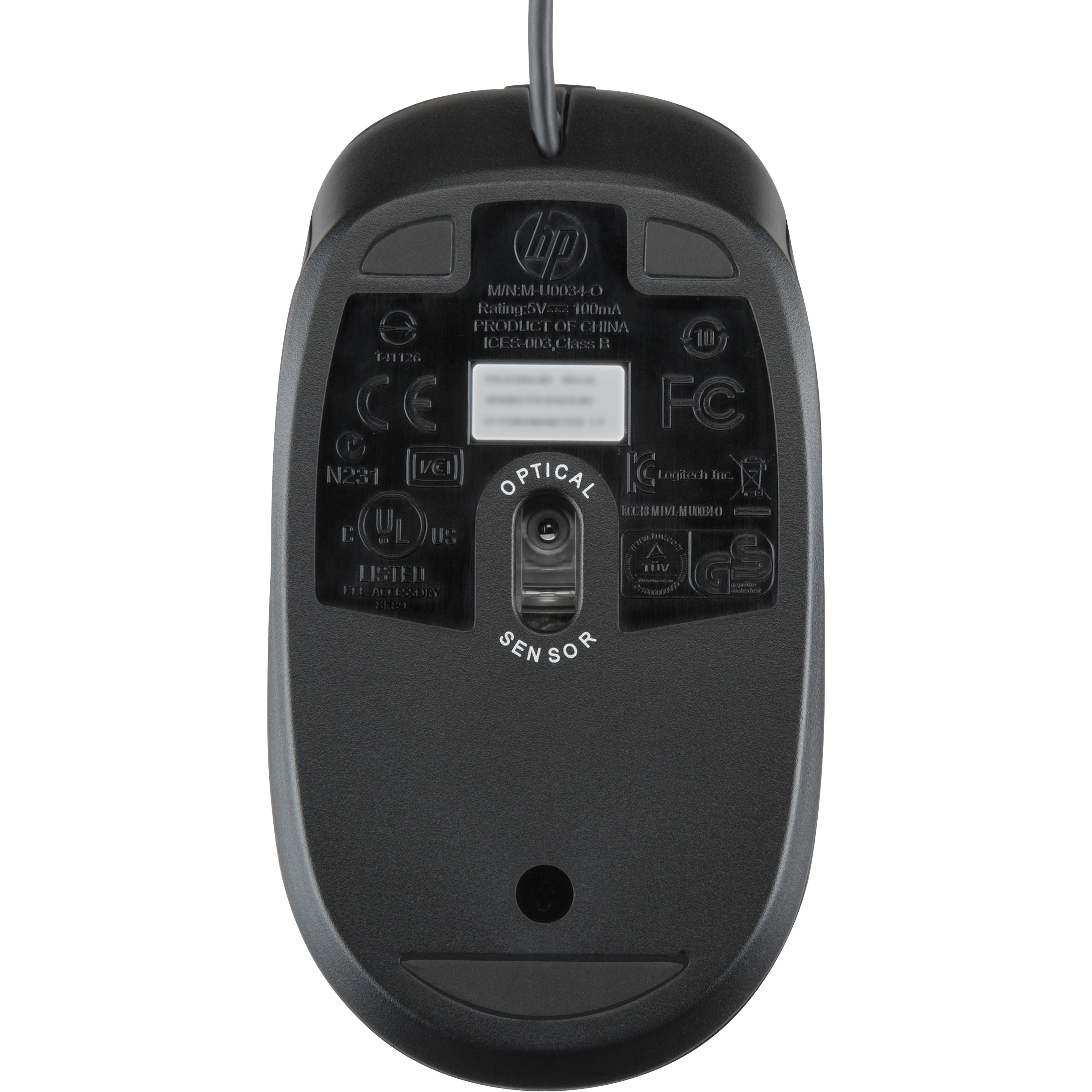 HP Mouse - Optical - Cable - Black - USB - 1600 dpi - 3 Button(s) - Symmetrical