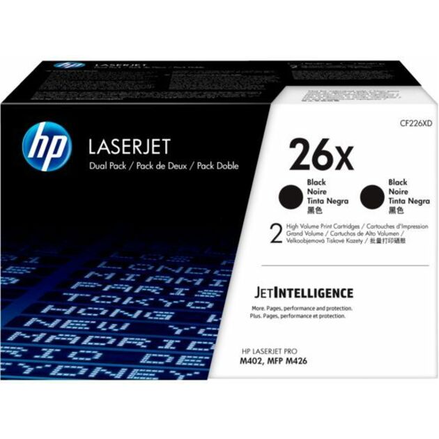 HP 26X (CF226XD) Original High Yield Laser Toner Cartridge - Black - 1 Carton - 9000 Pages