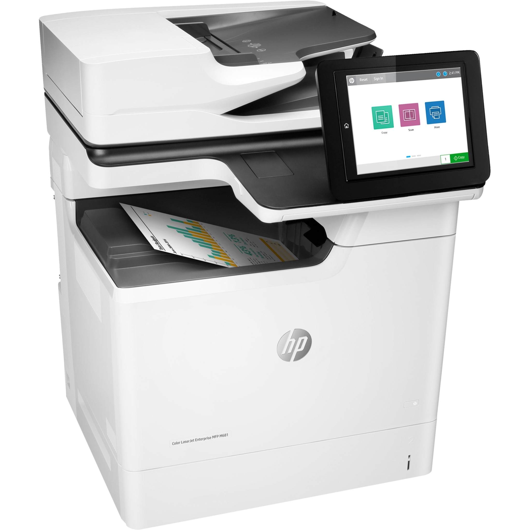 HP LaserJet M681 M681dh Laser Multifunction Printer-Color-Copier/Scanner-50 ppm Mono/50 ppm Color Print-1200x1200 Print-Automatic Duplex Print-100000 Pages Monthly-650 sheets Input-Color Scanner-600 Optical Scan-Gigabit Ethernet - Copier/Printer/Scanner - 50 ppm Mono/50 ppm Color Print - 1200 x 1200 dpi Print - Automatic Duplex Print - Up to 100000 Pages Monthly - 650 sheets Input - Color Scanner - 600 dpi Optical Scan - Gigabit Ethernet - USB - For Plain Paper Print — right