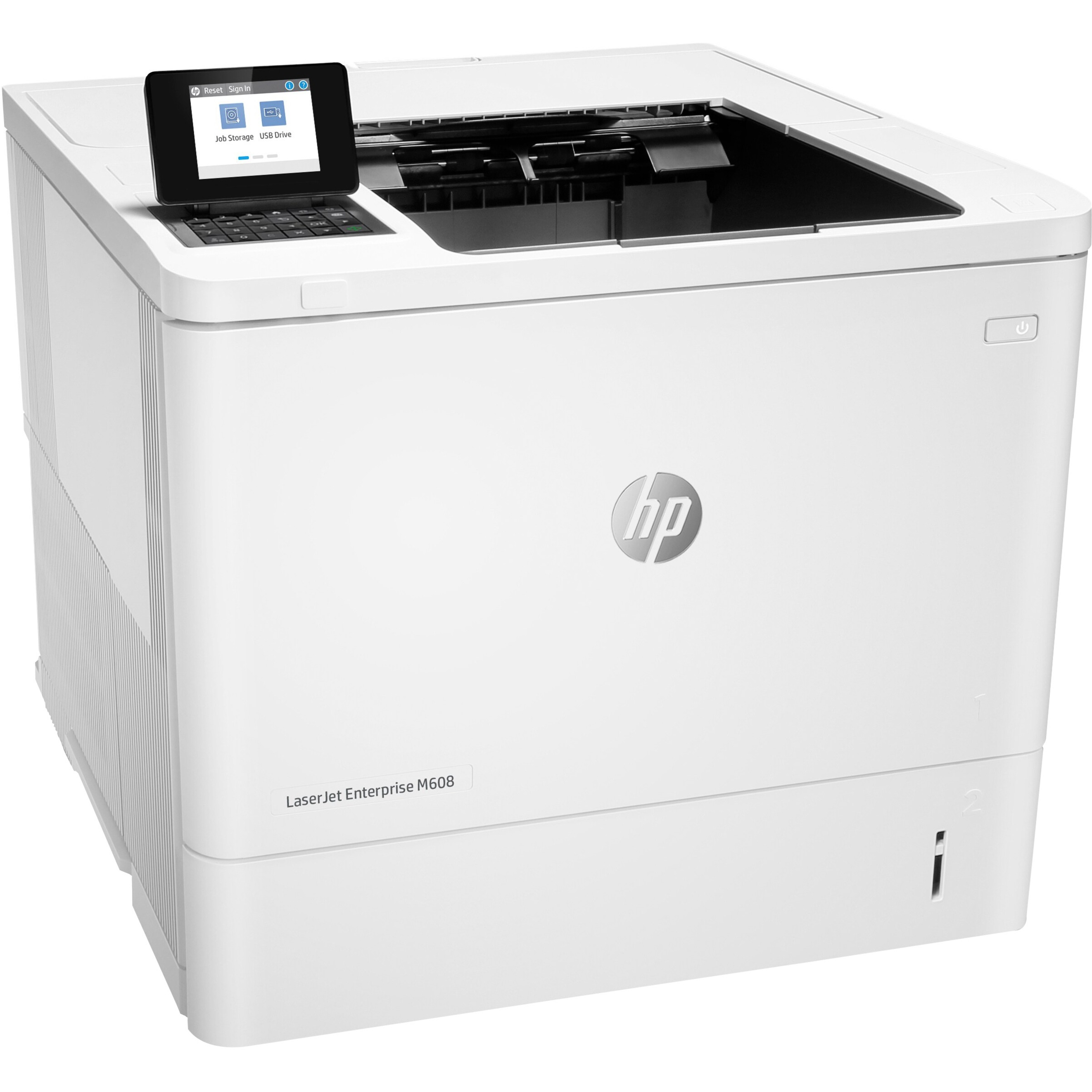 HP LaserJet Enterprise M608 M608n Desktop Laser Printer - Monochrome - 65 ppm Mono - 1200 x 1200 dpi Print - Manual Duplex Print - 650 Sheets Input - Ethernet - 275000 Pages Duty Cycle - Plain Paper Print - USB — right