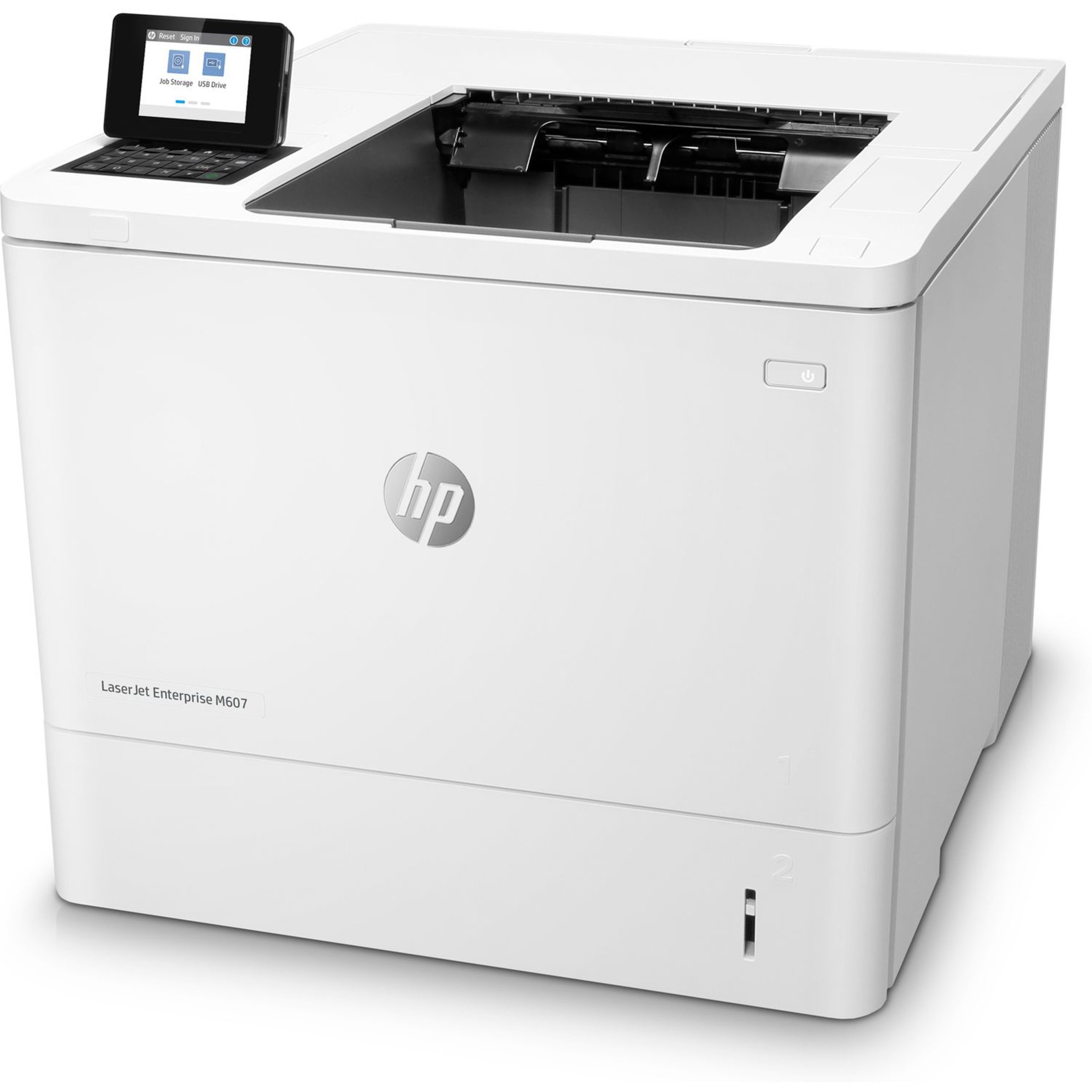 HP LaserJet M607 M607n Desktop Laser Printer - Monochrome - 55 ppm Mono - 1200 x 1200 dpi Print - Manual Duplex Print - 650 Sheets Input - Ethernet - 250000 Pages Duty Cycle - Plain Paper Print - USB — left