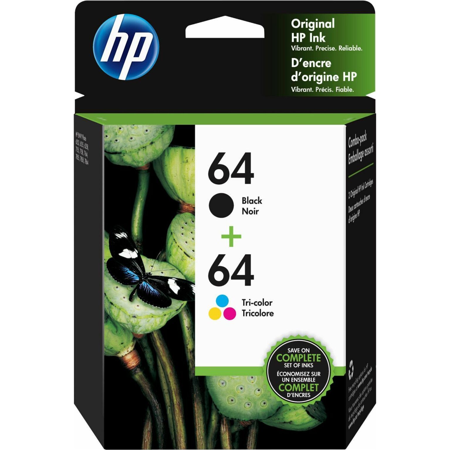 HP 64 Original High Yield Inkjet Ink Cartridge - Black, Tri-color - 2 / Pack - 200 Pages, 165 Pages