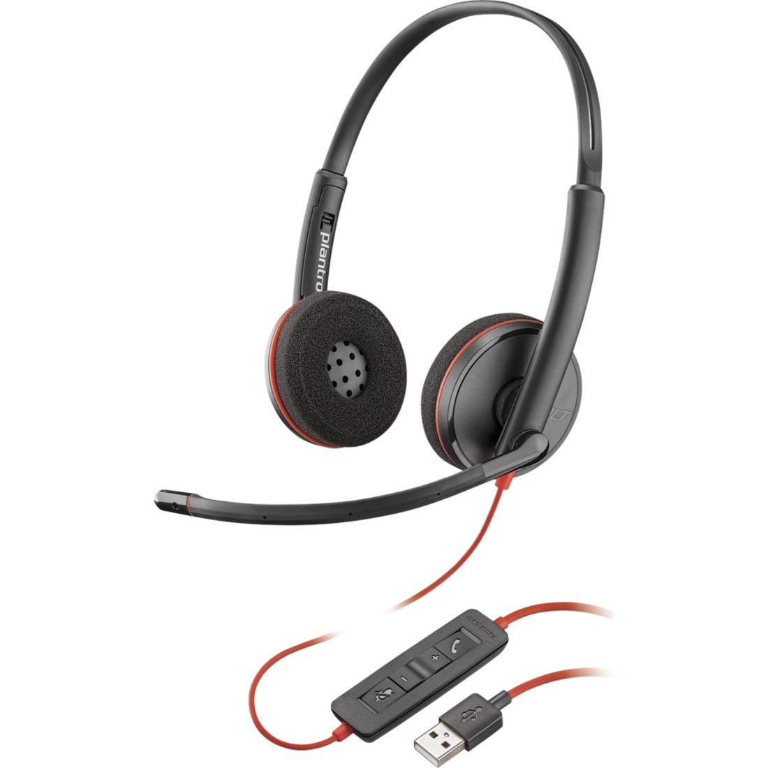 Plantronics Blackwire C3220 Headset - Stereo - USB Type A - Wired - 20 Hz to 20 kHz - Over-the-head - Binaural - Supra-aural - Noise Cancelling Microphone - Black
