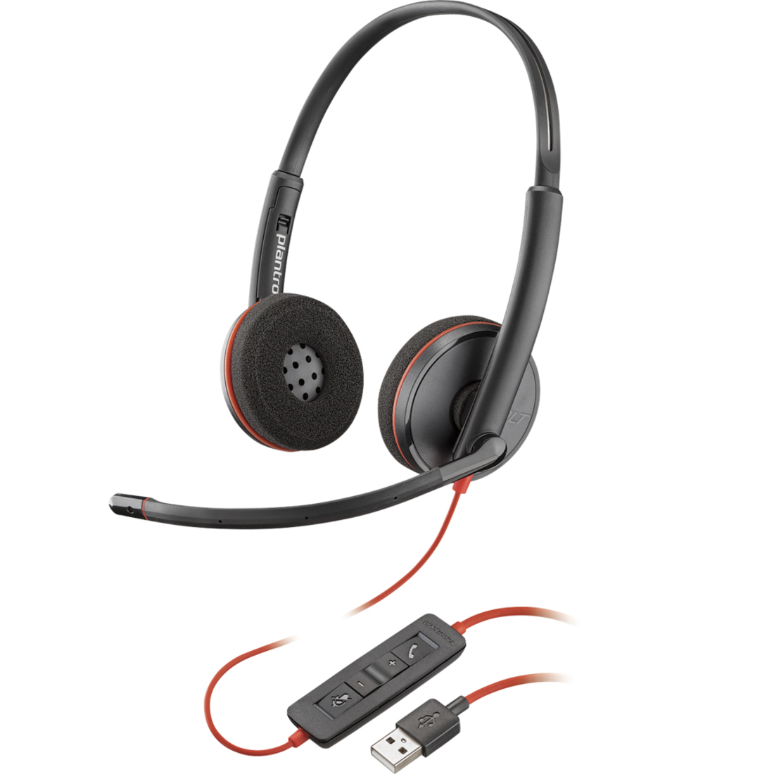 Plantronics Blackwire C3220 Headset - Stereo - USB Type A - Wired - 20 Hz to 20 kHz - Over-the-head - Binaural - Supra-aural - Noise Cancelling Microphone - Black