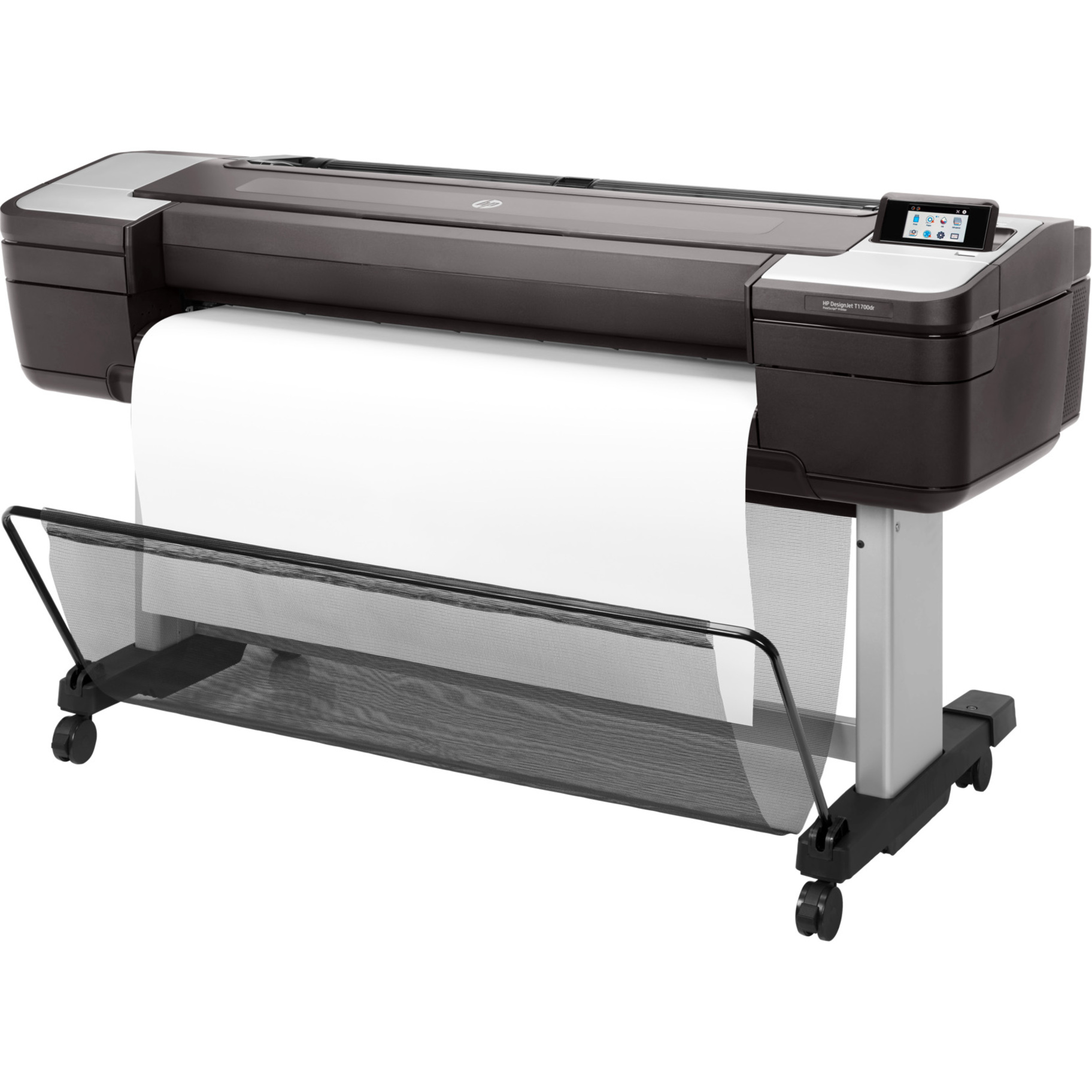 HP Designjet T1700dr Inkjet Large Format Printer - 44.02" Print Width - Color - 6 Color(s) - 26 Second Color Speed - 2400 x 1200 dpi - USB - Ethernet - Roll Paper, Cut Sheet, Bond Paper, Coated Paper, Heavyweight Paper, Super Heavyweight Plus Matte, Technical Paper, Translucent Bond, Clear Film, Matte Film, Photo Paper, ... - Floor Standing Supported