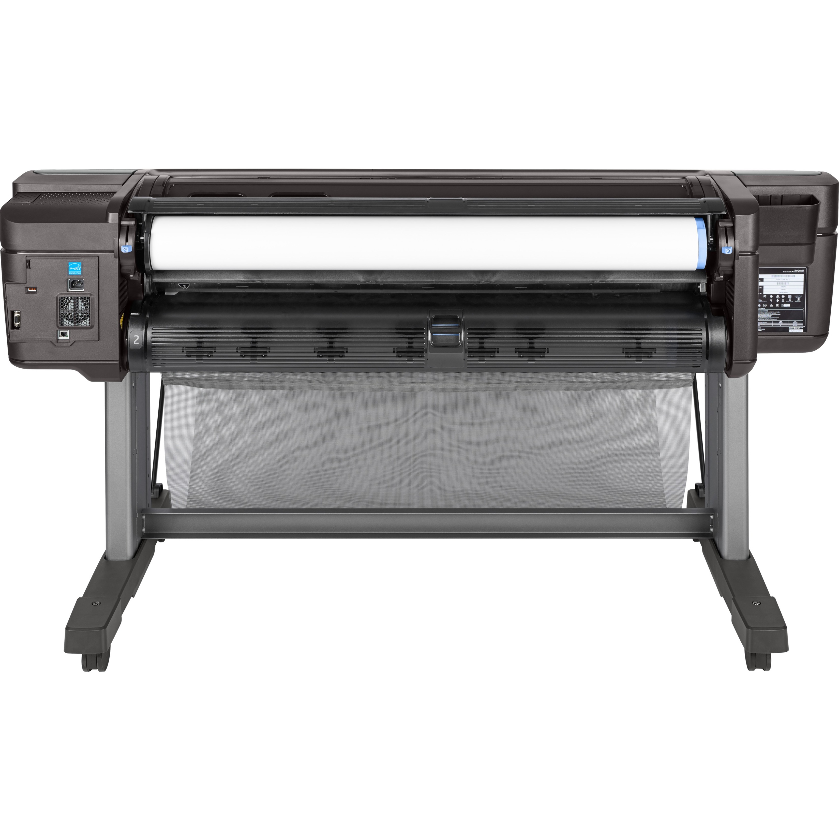 HP Designjet Z9+ PostScript Inkjet Large Format Printer - 44" Print Width - Color - 9 Color(s) - 795.5 ft²/h Color Speed - 2400 x 1200 dpi - USB - Ethernet - Roll Paper, Cut Sheet, Photo Paper, Fine Art Paper, Adhesive Paper, Banner, Bond Paper, Coated Paper, Backlit - Floor Standing Supported — rear