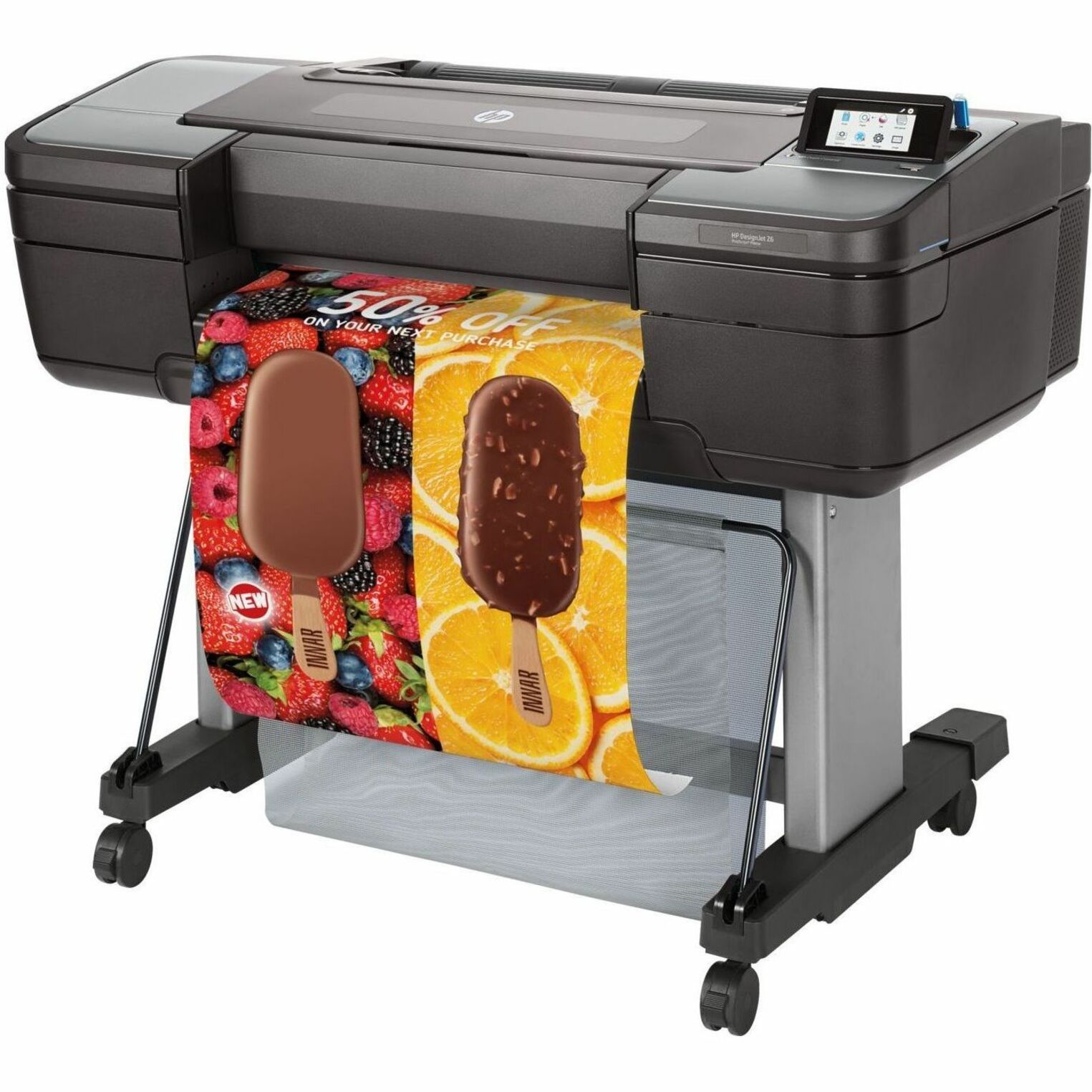 HP Designjet Z6 PostScript Inkjet Large Format Printer - 24" Print Width - Color - 6 Color(s) - 916 ft²/h Color Speed - 2400 x 1200 dpi - USB - Ethernet - Roll Paper, Photo Paper, Fine Art Paper, Adhesive Paper, Bond Paper, Coated Paper, Backlit - Floor Standing Supported — leftmaximum
