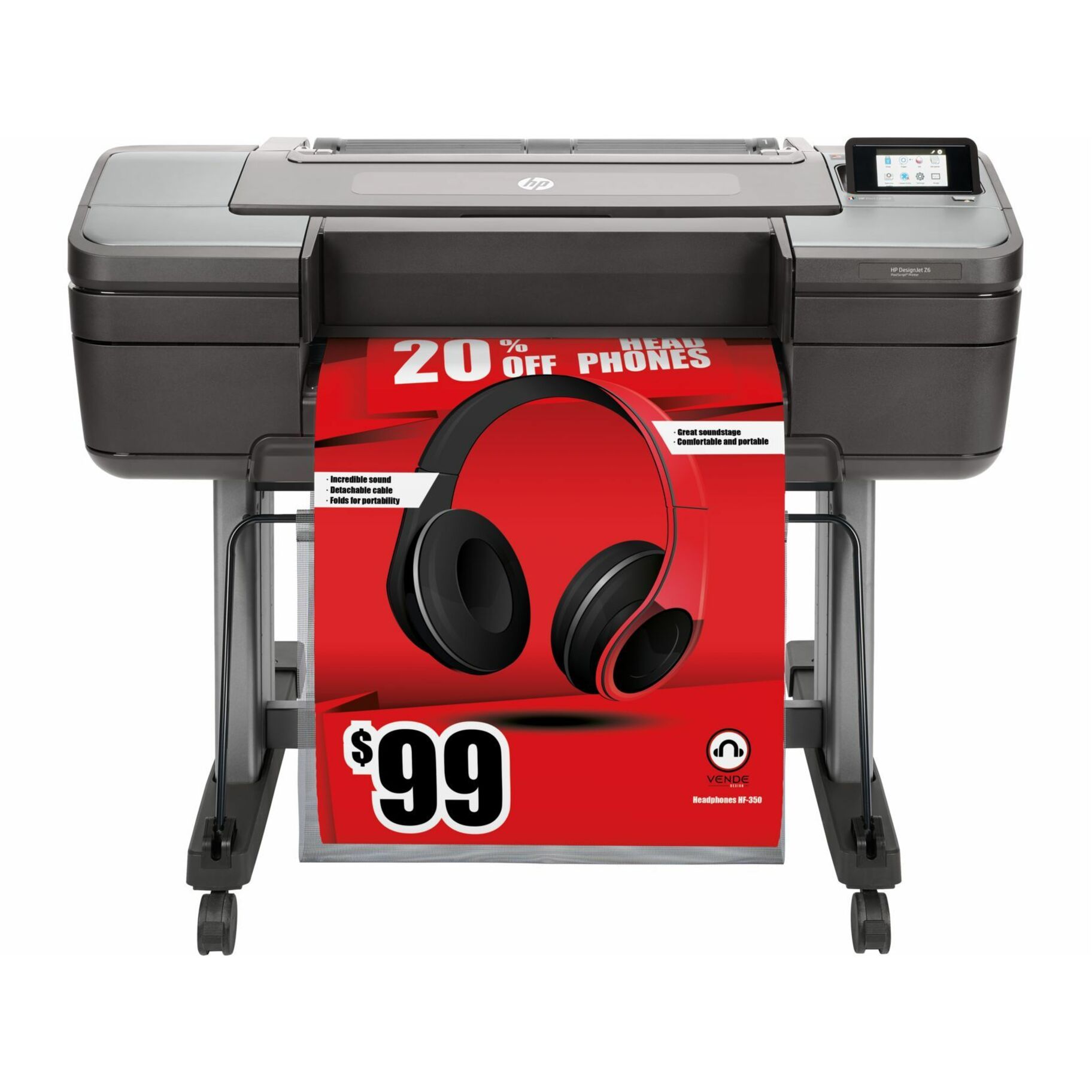 HP Designjet Z6 PostScript Inkjet Large Format Printer - 24" Print Width - Color - 6 Color(s) - 720 ft²/h Color Speed - 2400 x 1200 dpi - 128 MB - USB - Ethernet - Roll Paper, Photo Paper, Fine Art Paper, Bond Paper, Film, Backlit, Glossy Paper, Poster Paper, Banner, Matte Paper - Floor Standing Supported
