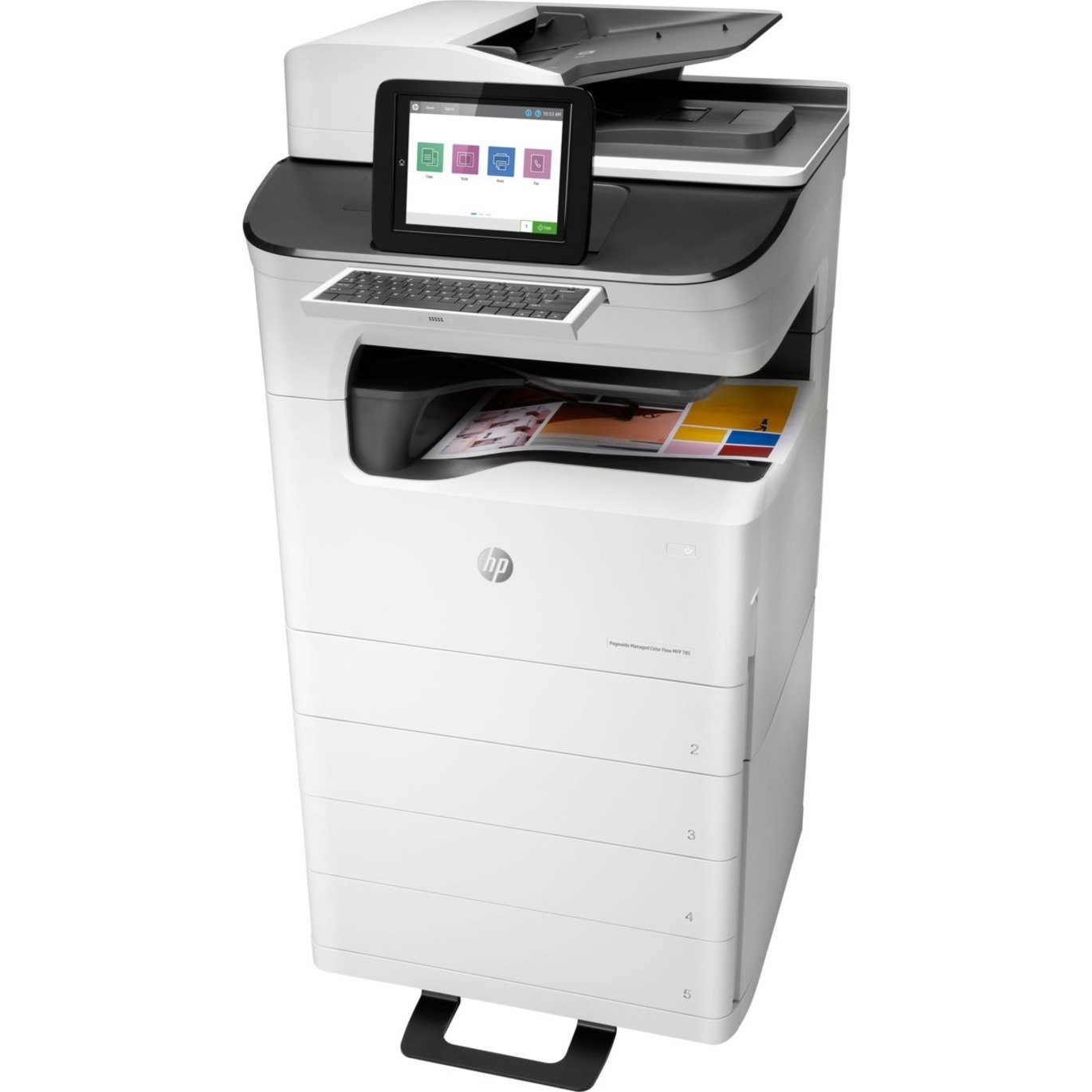 HP PageWide Enterprise 785z+ Page Wide Array Multifunction Printer-Color-Copier/Fax/Scanner-75 ppm Mono/75 ppm Color Print-2400x1200 dpi Print-Automatic Duplex Print-125000 Pages-650 sheets Input-600 dpi Optical Scan-Color Fax-Wireless LAN - Copier/Fax/Printer/Scanner - 75 ppm Mono/75 ppm Color Print - 2400 x 1200 dpi Print - Automatic Duplex Print - Up to 125000 Pages Monthly - 650 sheets Input - Color Scanner - 600 dpi Optical Scan - Color Fax - Gigabit Ethernet - Wireless LAN - HP ePrint — left