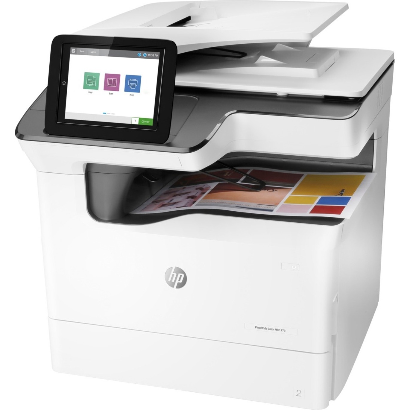 HP 779 779dn Page Wide Array Multifunction Printer-Color-Copier/Scanner-65 ppm Mono/Color Print-2400x1200 Print-Automatic Duplex Print-100000 Pages Monthly-650 sheets Input-Color Scanner-600 Optical Scan-Gigabit Ethernet - Copier/Printer/Scanner - 65 ppm Mono/65 ppm Color Print - 2400 x 1200 dpi Print - Automatic Duplex Print - Up to 100000 Pages Monthly - 650 sheets Input - Color Scanner - 600 dpi Optical Scan - Gigabit Ethernet - USB - For Plain Paper Print — leftmaximum