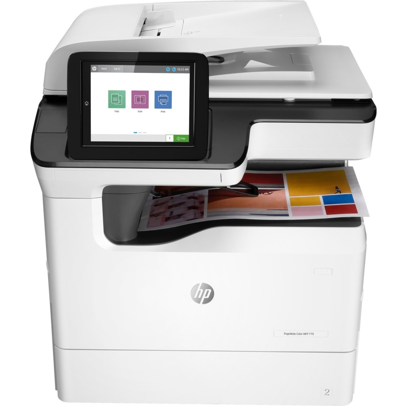HP 779 779dn Page Wide Array Multifunction Printer-Color-Copier/Scanner-65 ppm Mono/Color Print-2400x1200 Print-Automatic Duplex Print-100000 Pages Monthly-650 sheets Input-Color Scanner-600 Optical Scan-Gigabit Ethernet - Copier/Printer/Scanner - 65 ppm Mono/65 ppm Color Print - 2400 x 1200 dpi Print - Automatic Duplex Print - Up to 100000 Pages Monthly - 650 sheets Input - Color Scanner - 600 dpi Optical Scan - Gigabit Ethernet - USB - For Plain Paper Print