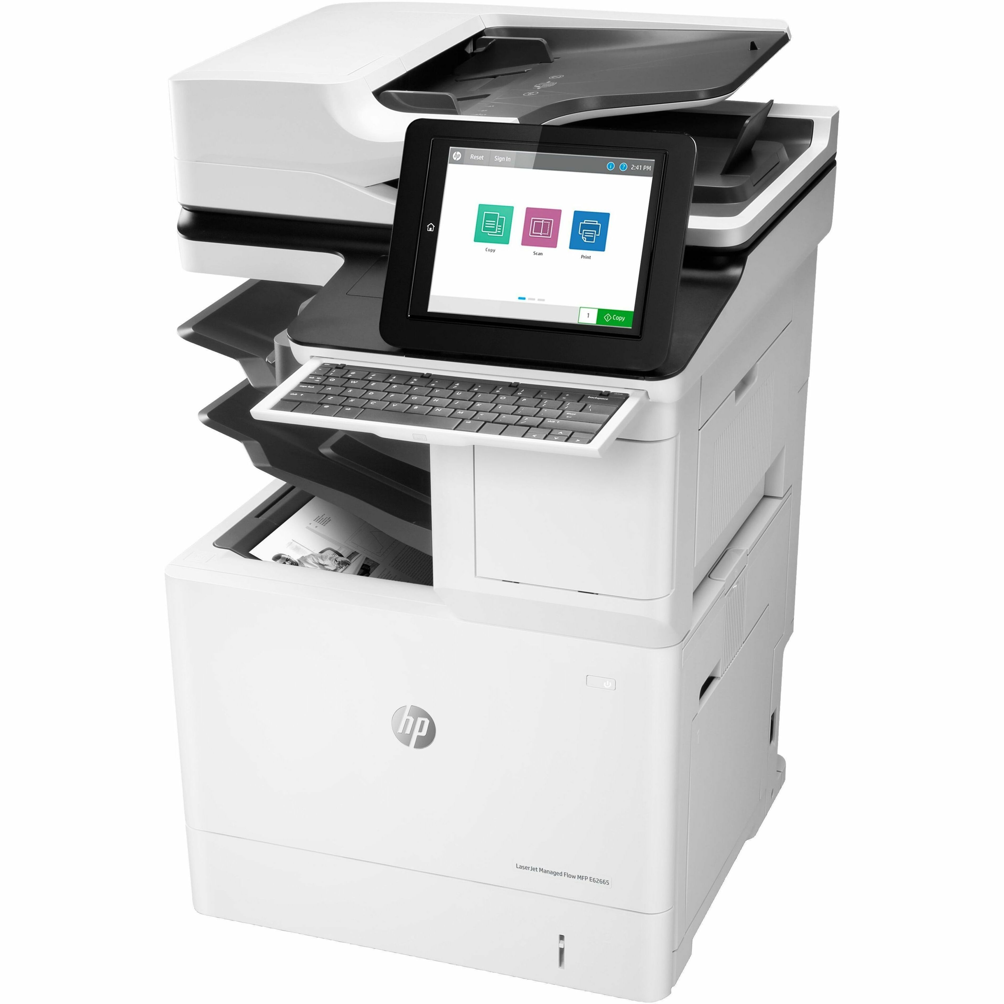 HP LaserJet Managed E62665z Wired Laser Multifunction Printer - Monochrome - Copier/Printer/Scanner - 100 ppm Mono Print - 1200 x 1200 dpi Print - Automatic Duplex Print - Up to 450000 Pages Monthly - Color CIS, ADF, Flatbed Scanner - 600 dpi Optical Scan - Gigabit Ethernet - Microsoft Universal Print, Apple AirPrint, Google Cloud Print, HP ePrint, Mopria, HP Roam, HP Web Jetadmin - USB - For Plain Paper Print — left