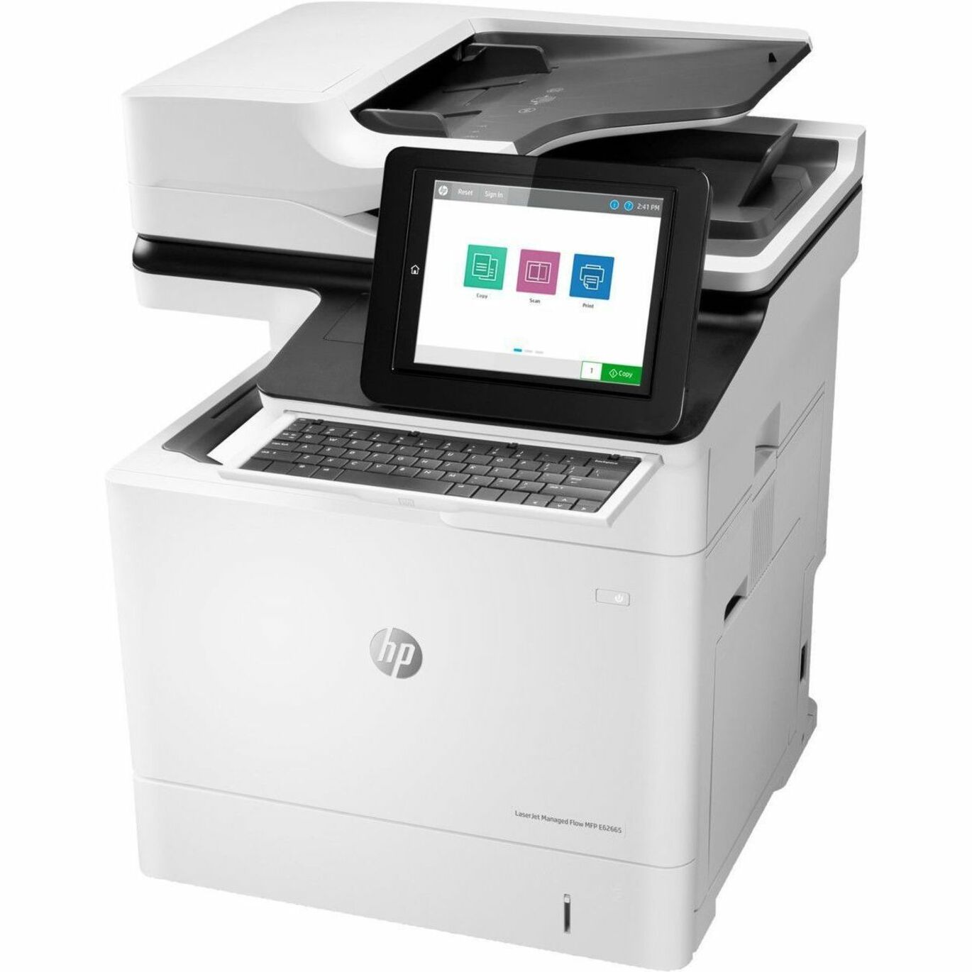 HP LaserJet Managed E62665h Laser Multifunction Printer - Monochrome - Copier/Printer/Scanner - 65 ppm Mono Print - 1200 x 1200 dpi Print - Automatic Duplex Print - Up to 450000 Pages Monthly - Color Flatbed Scanner - 600 dpi Optical Scan - Gigabit Ethernet - USB - For Plain Paper Print — left