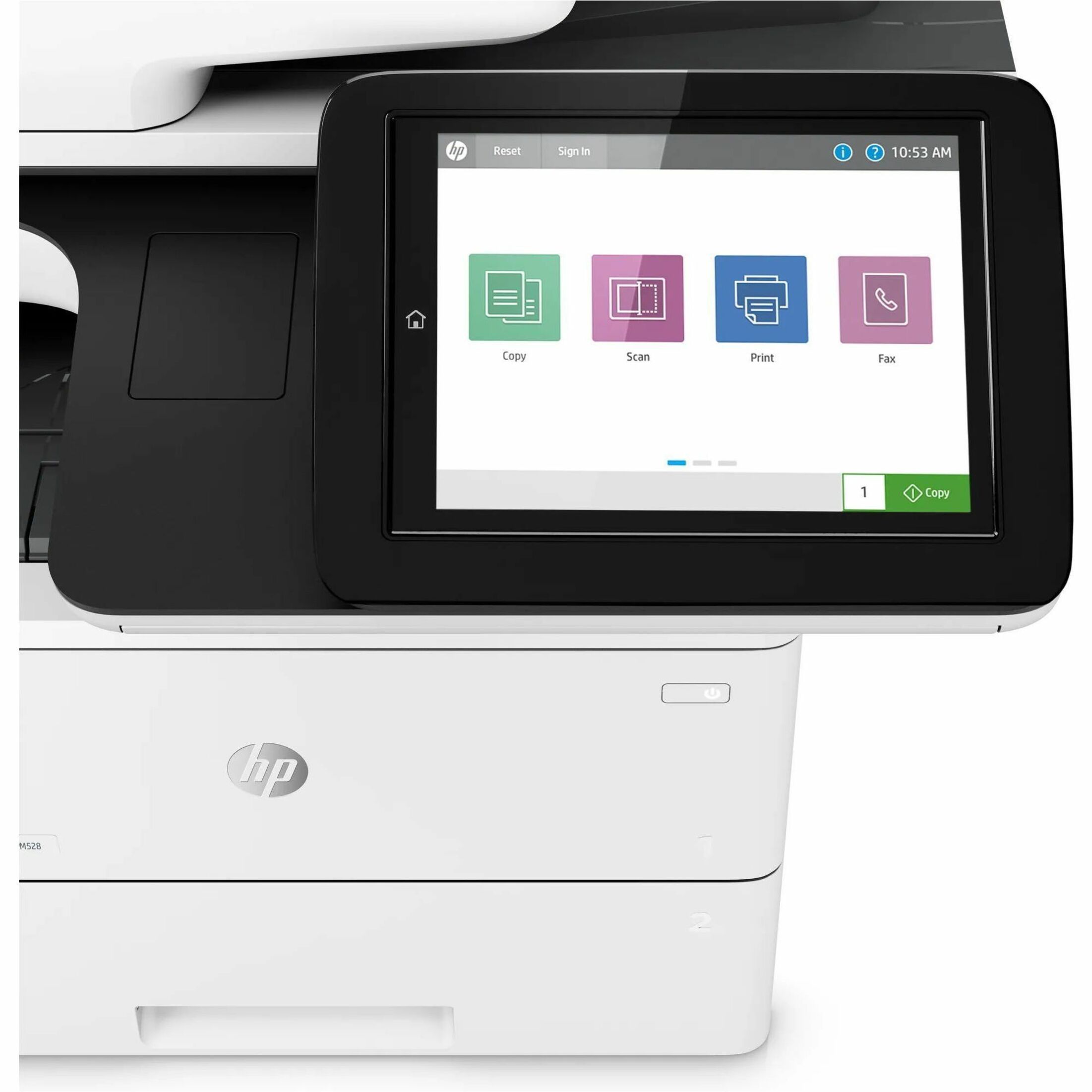 HP LaserJet M528 M528dn Laser Multifunction Printer-Monochrome-Copier/Scanner-43 ppm Mono Print-1200x1200 Print-Automatic Duplex Print-150000 Pages Monthly-650 sheets Input-Color Scanner-600 Optical Scan-Gigabit Ethernet - Copier/Printer/Scanner - 43 ppm Mono Print - 1200 x 1200 dpi Print - Automatic Duplex Print - Up to 150000 Pages Monthly - 650 sheets Input - Color Scanner - 600 dpi Optical Scan - Gigabit Ethernet - USB - For Plain Paper Print — alternate image1