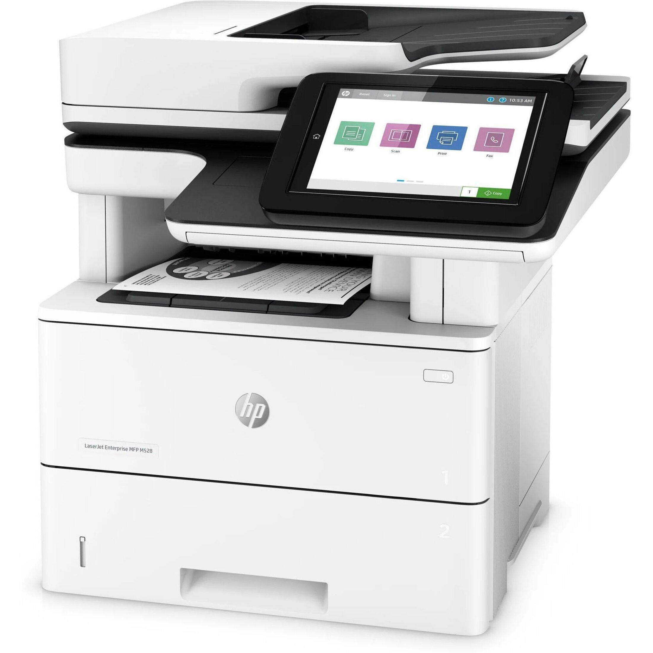 HP LaserJet M528 M528dn Laser Multifunction Printer-Monochrome-Copier/Scanner-43 ppm Mono Print-1200x1200 Print-Automatic Duplex Print-150000 Pages Monthly-650 sheets Input-Color Scanner-600 Optical Scan-Gigabit Ethernet - Copier/Printer/Scanner - 43 ppm Mono Print - 1200 x 1200 dpi Print - Automatic Duplex Print - Up to 150000 Pages Monthly - 650 sheets Input - Color Scanner - 600 dpi Optical Scan - Gigabit Ethernet - USB - For Plain Paper Print — leftmaximum