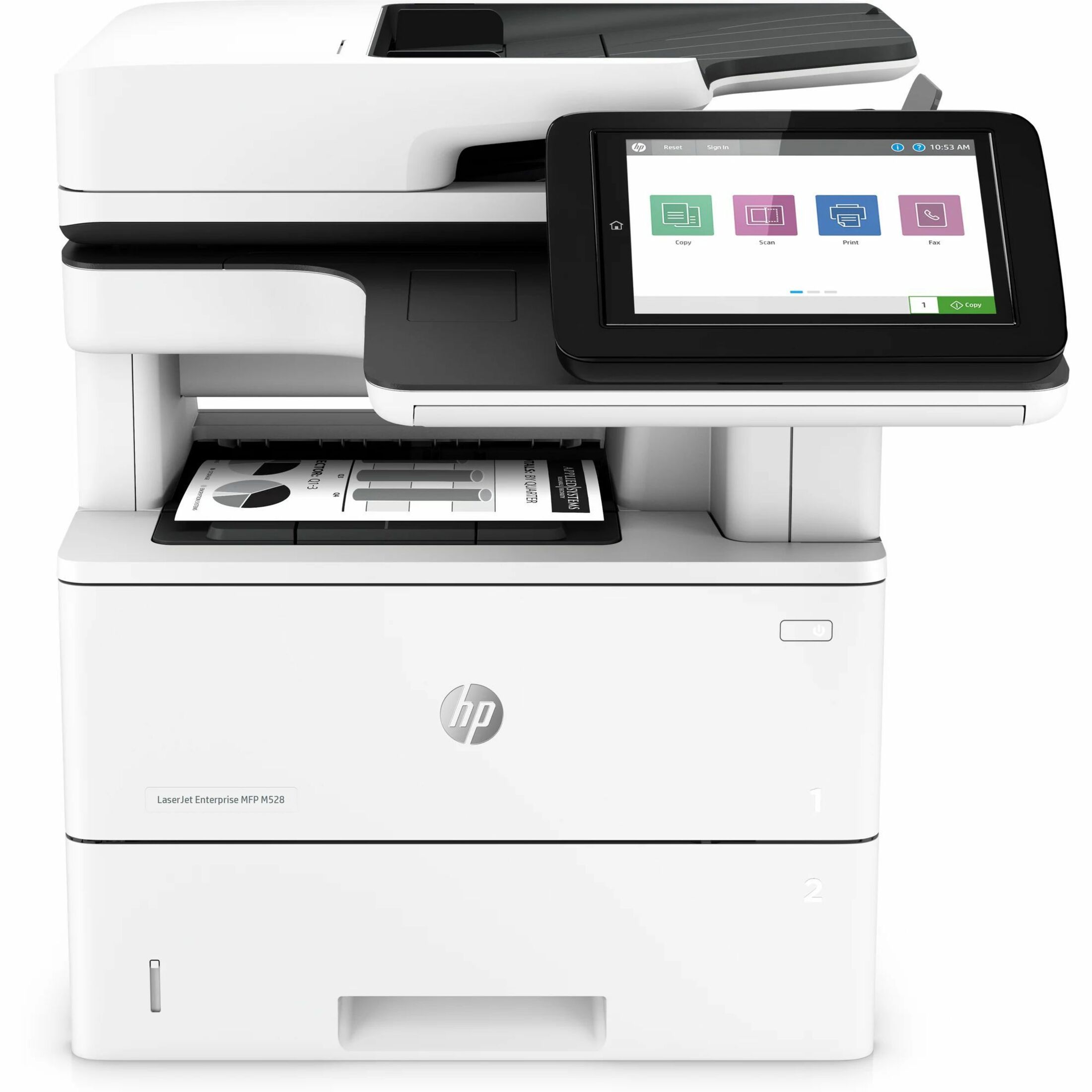 HP LaserJet M528 M528dn Laser Multifunction Printer-Monochrome-Copier/Scanner-43 ppm Mono Print-1200x1200 Print-Automatic Duplex Print-150000 Pages Monthly-650 sheets Input-Color Scanner-600 Optical Scan-Gigabit Ethernet - Copier/Printer/Scanner - 43 ppm Mono Print - 1200 x 1200 dpi Print - Automatic Duplex Print - Up to 150000 Pages Monthly - 650 sheets Input - Color Scanner - 600 dpi Optical Scan - Gigabit Ethernet - USB - For Plain Paper Print