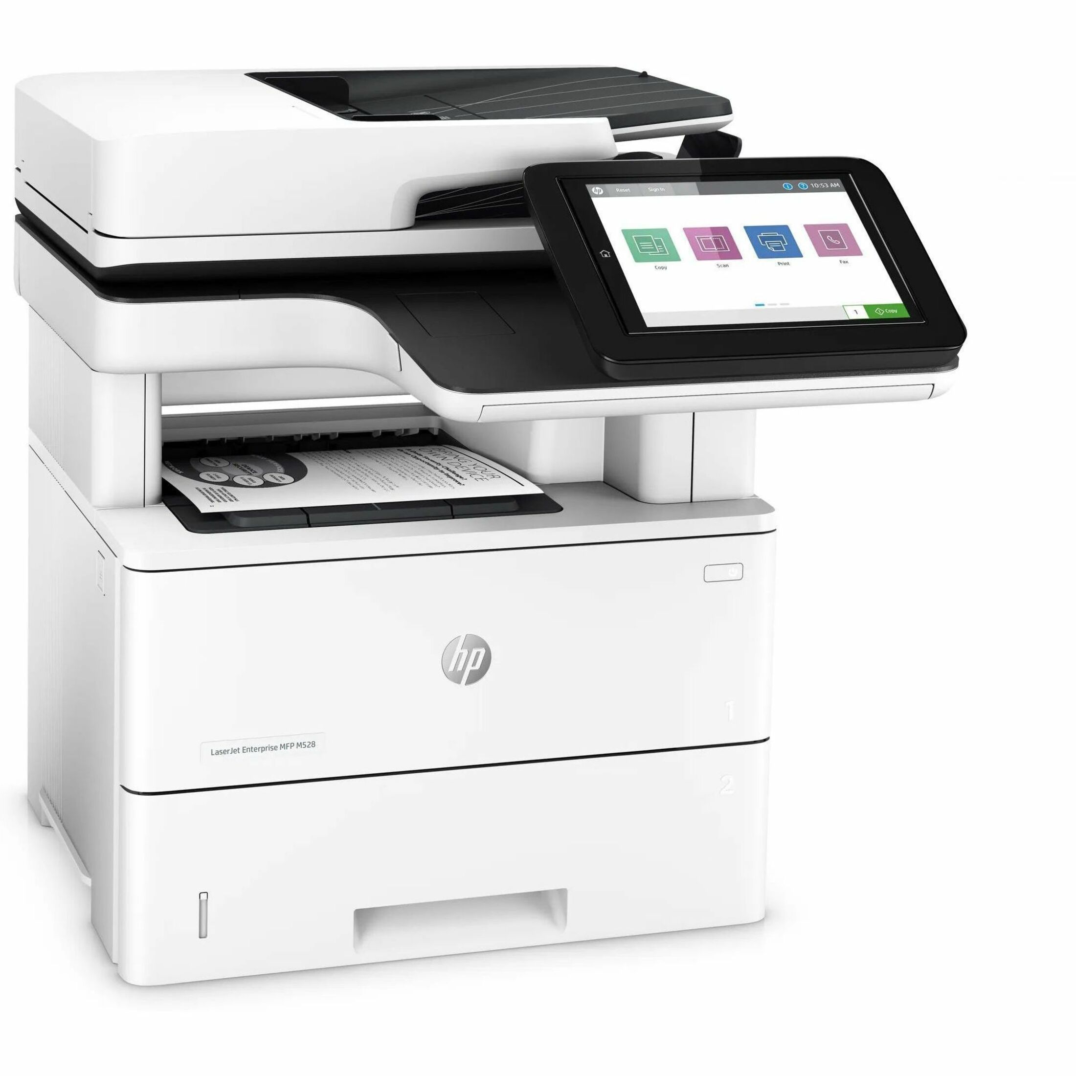 HP LaserJet M528 M528dn Laser Multifunction Printer-Monochrome-Copier/Scanner-43 ppm Mono Print-1200x1200 Print-Automatic Duplex Print-150000 Pages Monthly-650 sheets Input-Color Scanner-600 Optical Scan-Gigabit Ethernet - Copier/Printer/Scanner - 43 ppm Mono Print - 1200 x 1200 dpi Print - Automatic Duplex Print - Up to 150000 Pages Monthly - 650 sheets Input - Color Scanner - 600 dpi Optical Scan - Gigabit Ethernet - USB - For Plain Paper Print — right