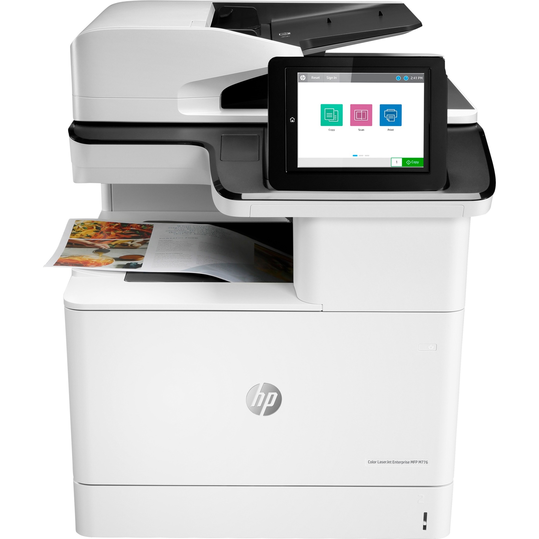 HP LaserJet M776 M776dn Laser Multifunction Printer-Color-Copier/Scanner-46 ppm Mono/46 ppm Color Print-1200x1200 Print-Automatic Duplex Print-200000 Pages Monthly-650 sheets Input-Color Scanner-600 Optical Scan-Gigabit Ethernet - Copier/Printer/Scanner - 46 ppm Mono/46 ppm Color Print - 1200 x 1200 dpi Print - Automatic Duplex Print - Up to 200000 Pages Monthly - 650 sheets Input - Color Flatbed Scanner - 600 dpi Optical Scan - Gigabit Ethernet - USB - For Plain Paper Print — front