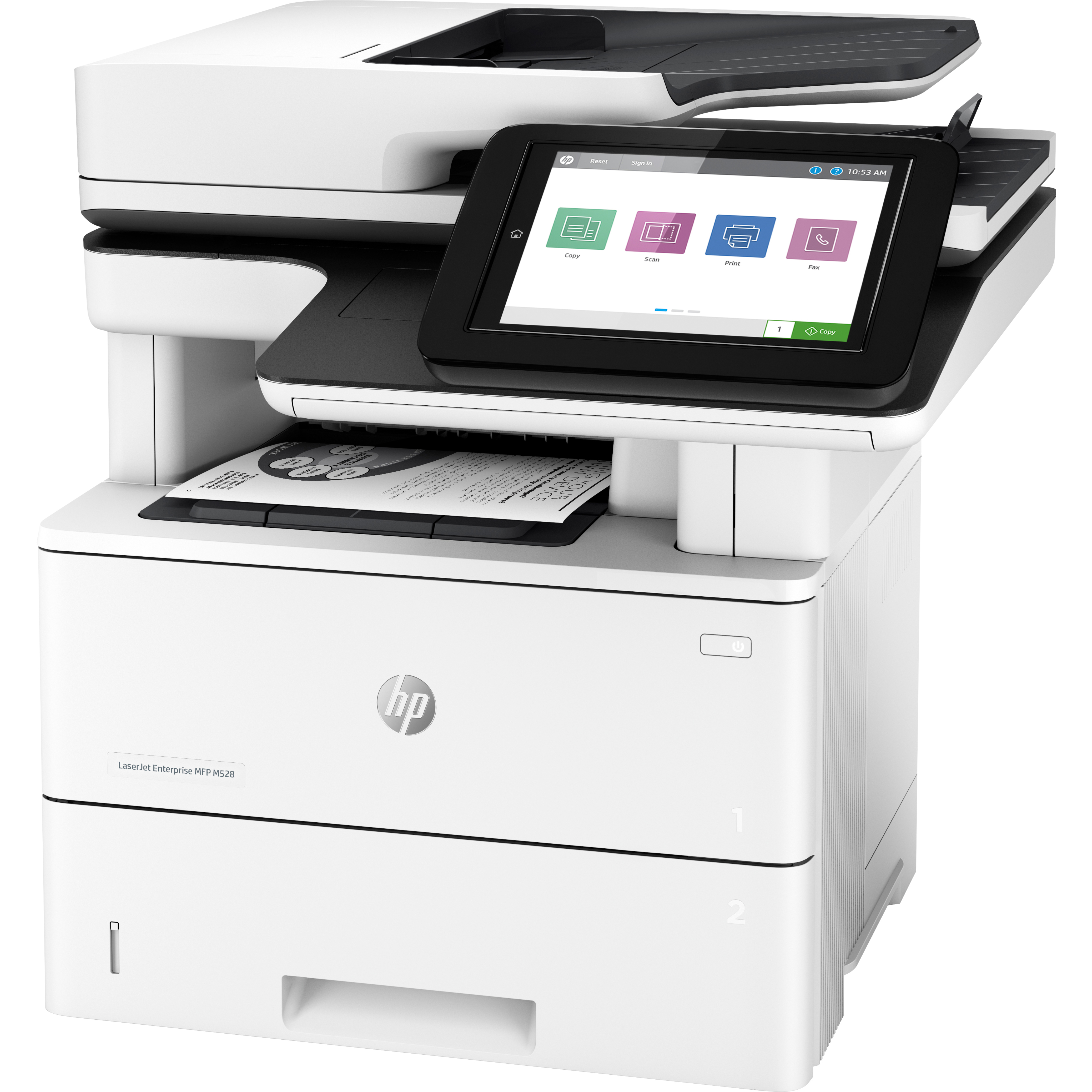 HP LaserJet M528z Wired & Wireless Laser Multifunction Printer - Monochrome - Copier/Fax/Printer/Scanner - 43 ppm Mono Print - 1200 x 1200 dpi Print - Automatic Duplex Print - Up to 150000 Pages Monthly - Color Flatbed Scanner - 600 dpi Optical Scan - Monochrome Fax - Gigabit Ethernet - Wireless LAN - Wi-Fi Direct, Apple AirPrint, Google Cloud Print, HP ePrint, Mopria - USB - For Plain Paper Print