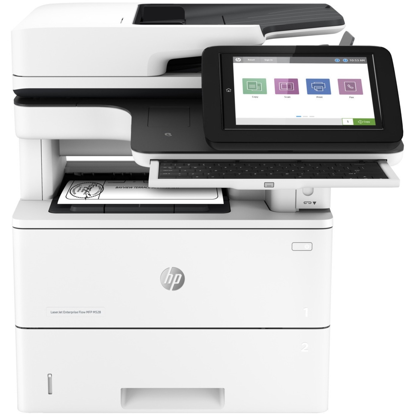 HP LaserJet Enterprise M528c Laser Multifunction Printer - Monochrome - Copier/Fax/Printer/Scanner - 45 ppm Mono Print - 1200 x 1200 dpi Print - Automatic Duplex Print - Up to 150000 Pages Monthly - Color Scanner - 600 dpi Optical Scan - Monochrome Fax - Gigabit Ethernet - USB - For Plain Paper Print — front