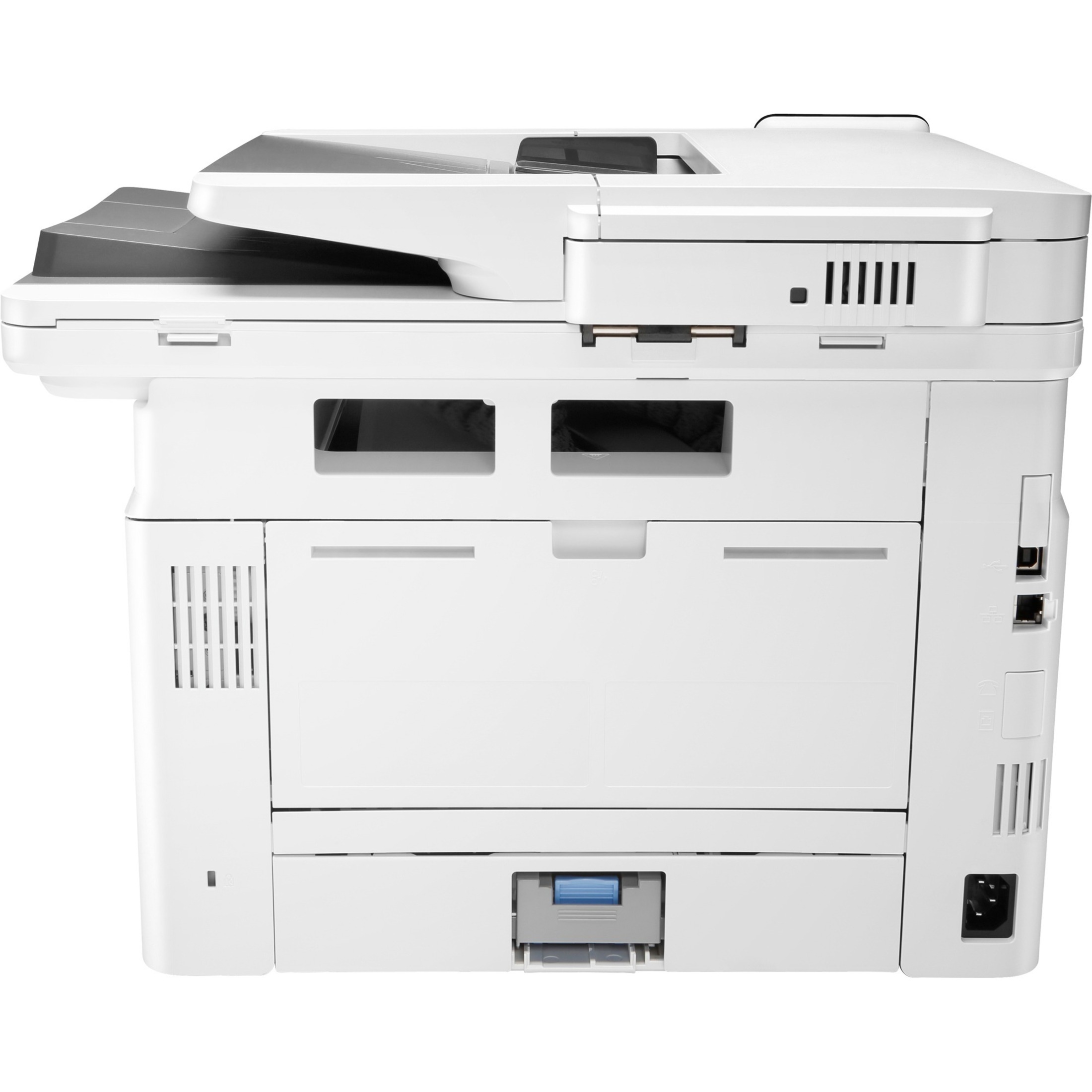 HP LaserJet Pro M428 M428fdw Laser Multifunction Printer-Monochrome-Copier/Fax/Scanner-40 ppm Mono Print-4800x600 dpi Print-Automatic Duplex Print-80000 Pages-350 sheets Input-Color Flatbed Scanner-1200 dpi Optical Scan-Wireless LAN-Mopria - Copier/Fax/Printer/Scanner - 40 ppm Mono Print - 4800 x 600 dpi Print - Automatic Duplex Print - Up to 80000 Pages Monthly - 350 sheets Input - Color Flatbed Scanner - 1200 dpi Optical Scan - Monochrome Fax - Gigabit Ethernet - Wireless LAN - HP ePrint, — rear